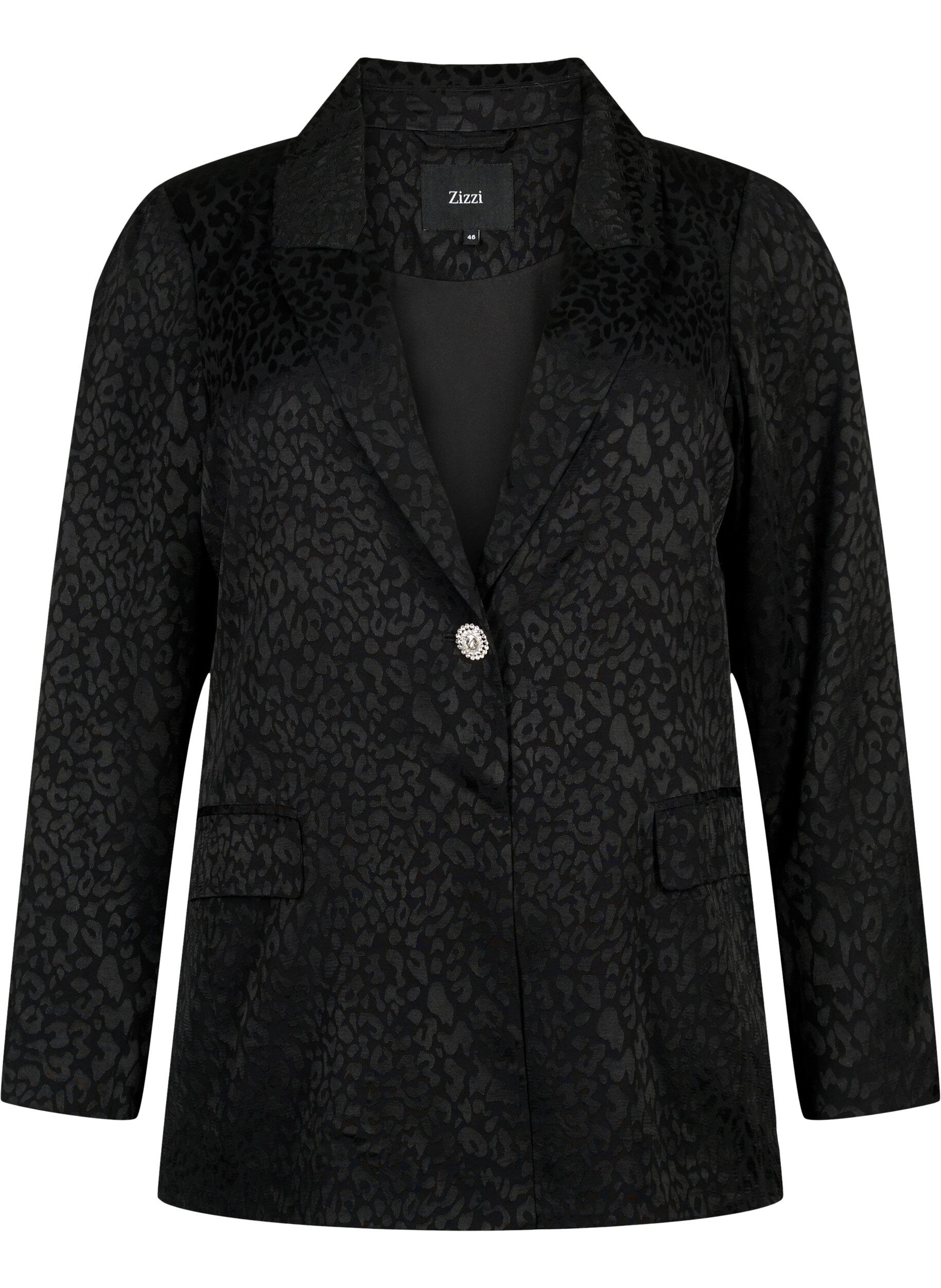 Zizzi Blazer jacquard ton sur ton en viscose, Black, Packshot image number 0