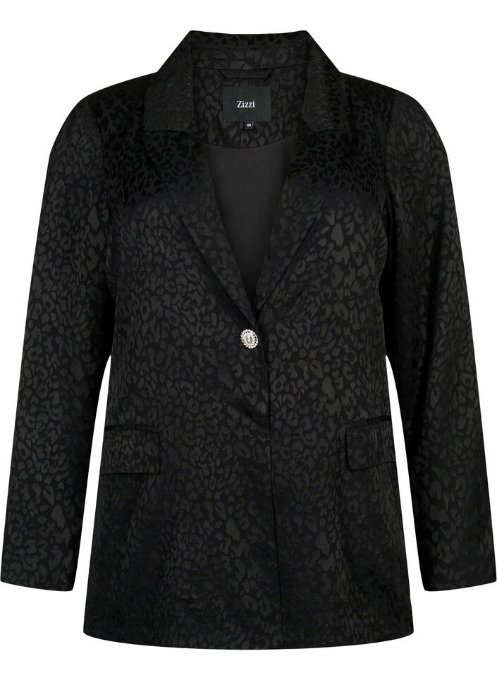 Blazer jacquard ton sur ton en viscose, Black, Packshot image number 0