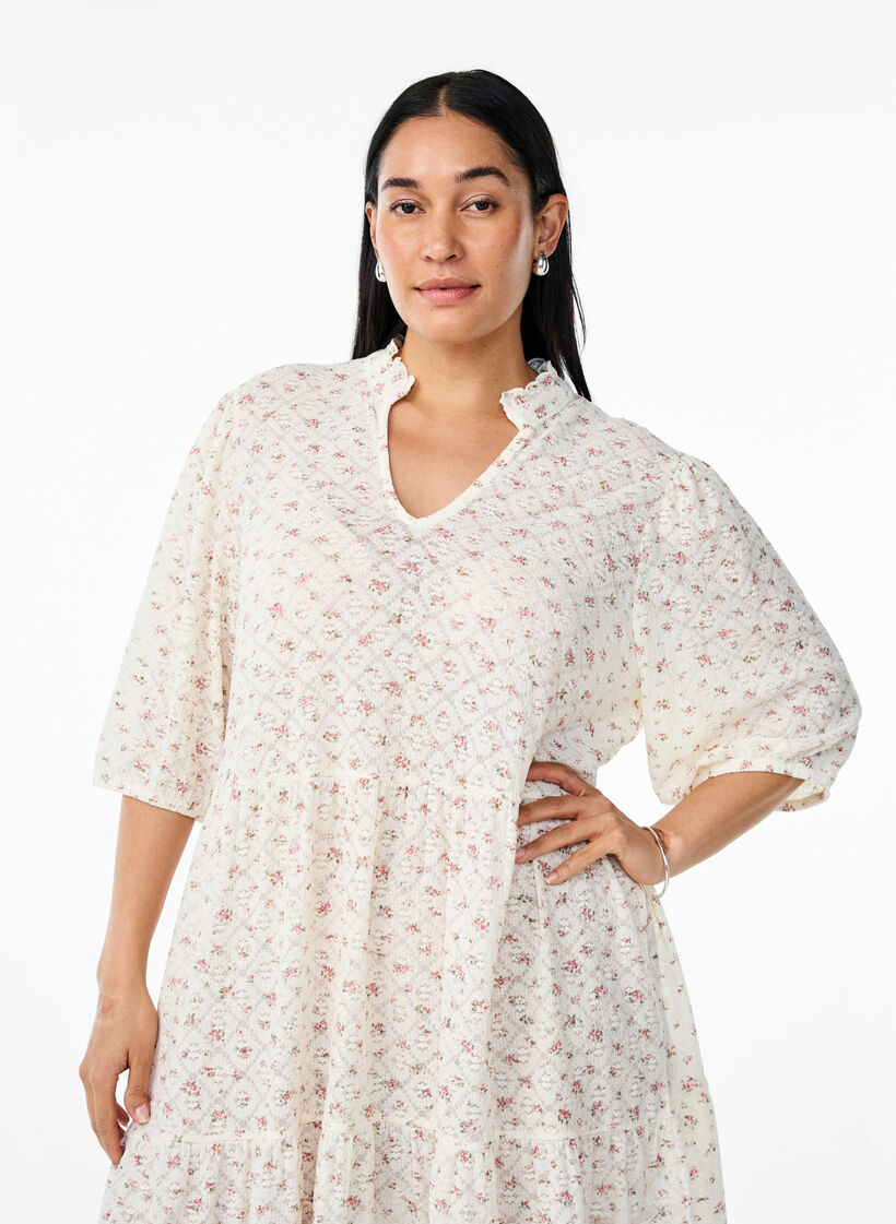 Robe courte A-line avec des manches 1/2, Blanc, Model image number 2