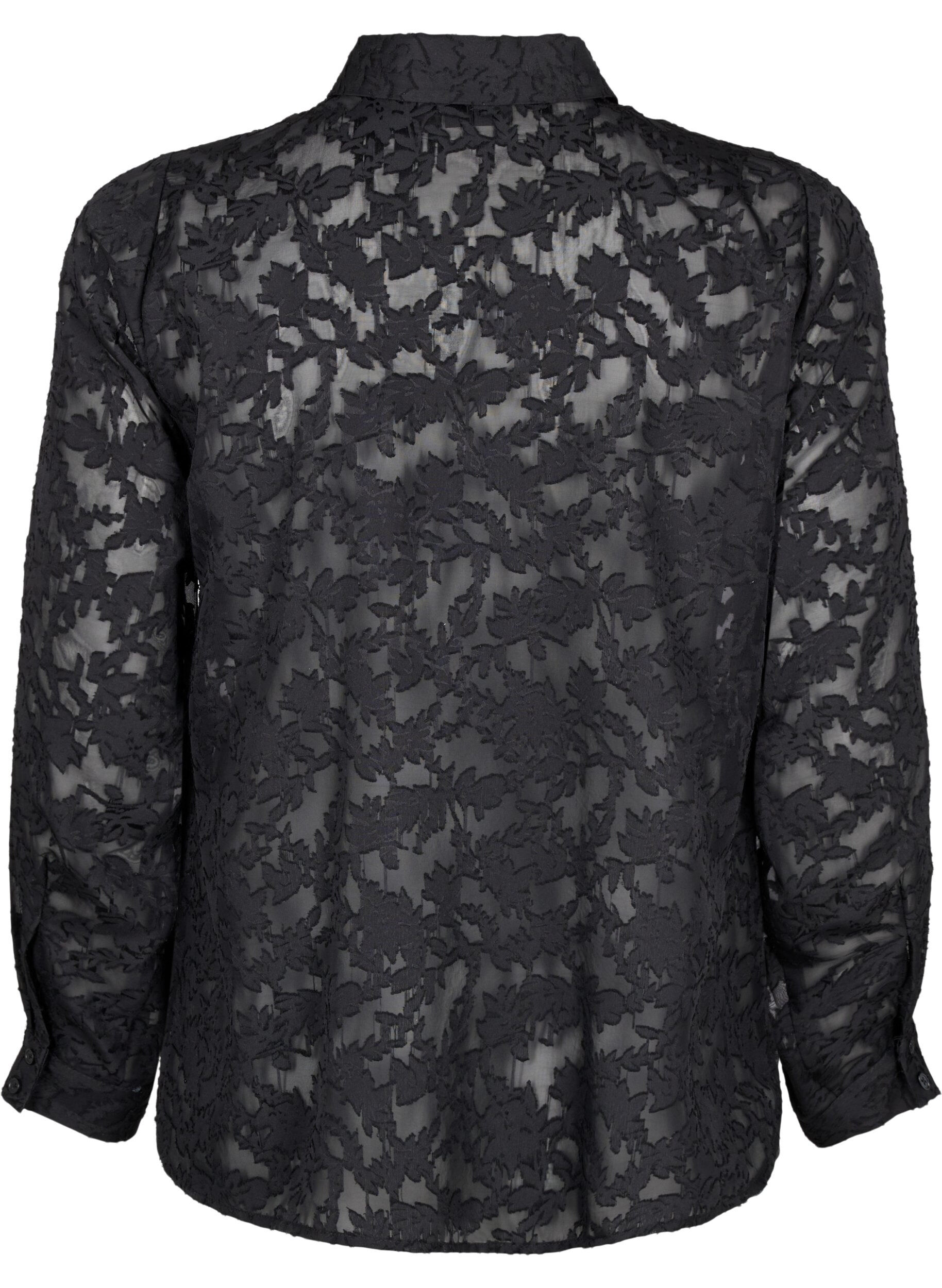 Zizzi Une chemise en maille jacquard avec boutons, Black, Packshot image number 1