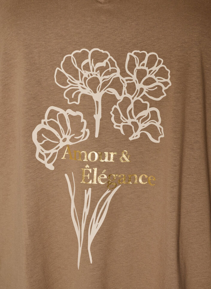 T-shirt en coton avec imprim&eacute; sur le devant et col en V, Marron, Packshot image number 2