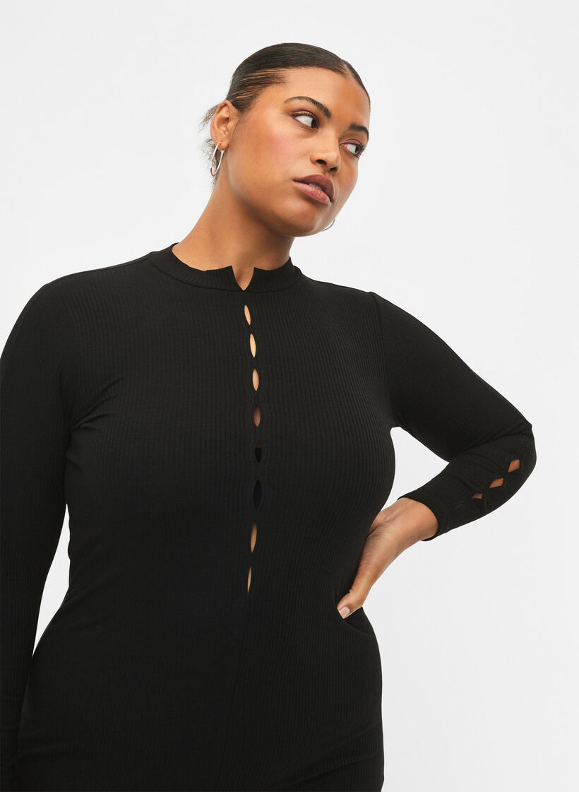 Robe ajustée avec des découpes, Black, Model image number 2