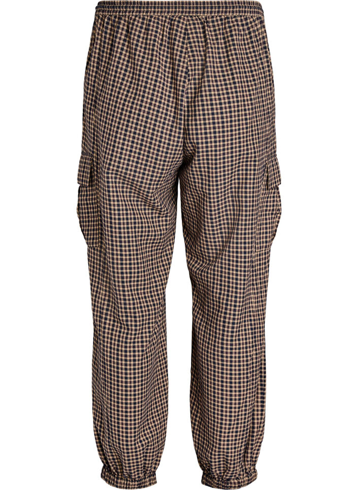 Pantalon cargo en coton &agrave; carreaux, Marron, Packshot