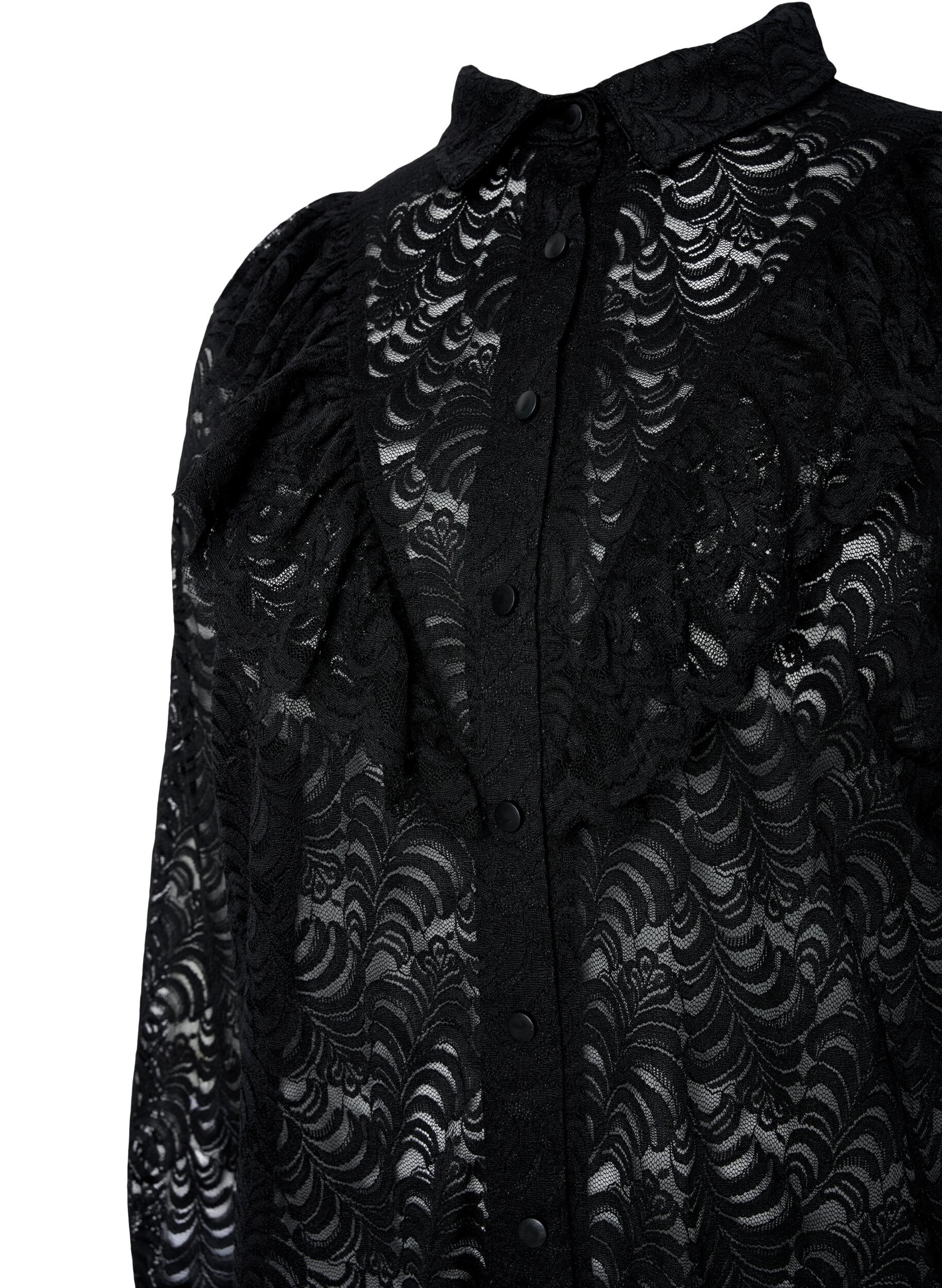 Zizzi Robe chemise en dentelle avec froufrous, Black, Packshot image number 2