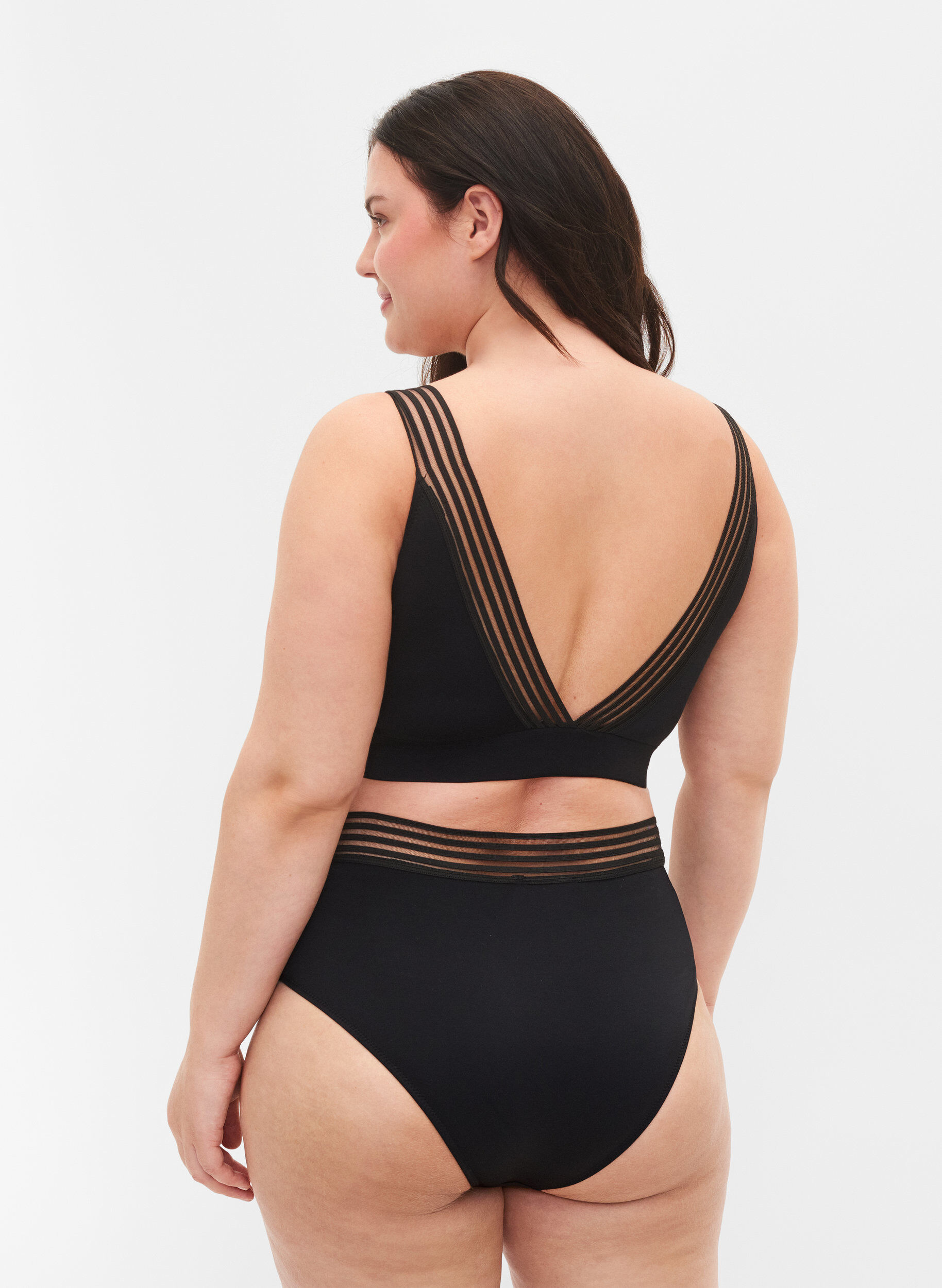 Zizzi Bas de bikini taille haute avec maille, Black, Model image number 1