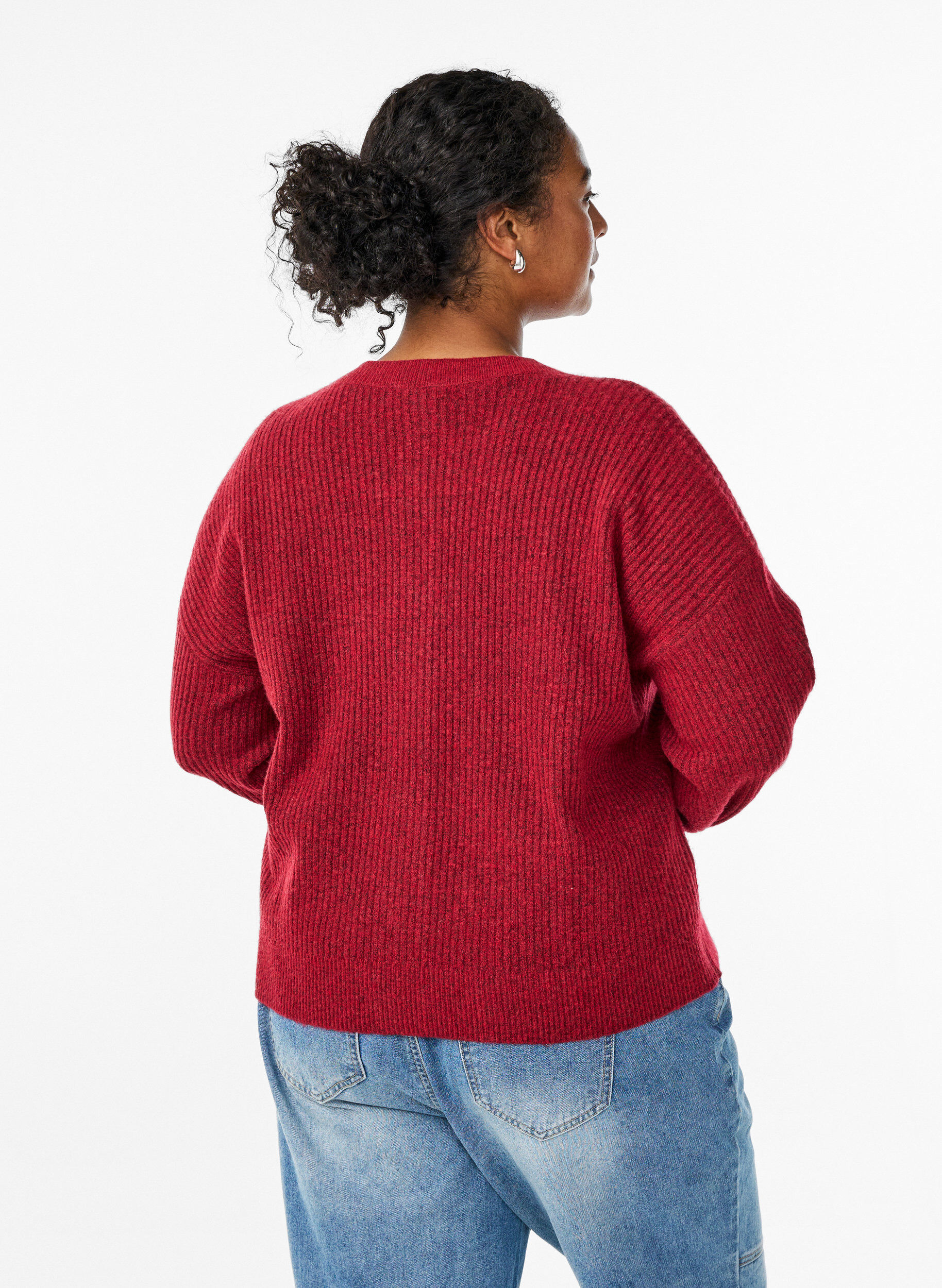 Zizzi Cardigan en tricot c&ocirc;tel&eacute; avec boutons, Rouge, Model image number 1
