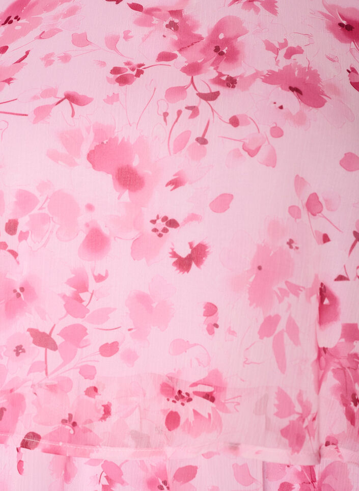 Robe courte effet mousseline &agrave; imprim&eacute; floral et volants &eacute;tag&eacute;s, Rose, Packshot image number 2