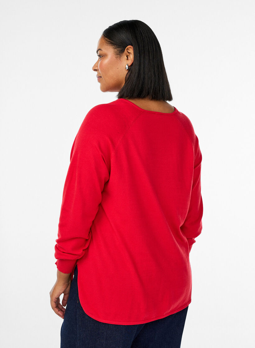 Blouse en fine maille avec col V et détail devant, Rouge, Model image number 2
