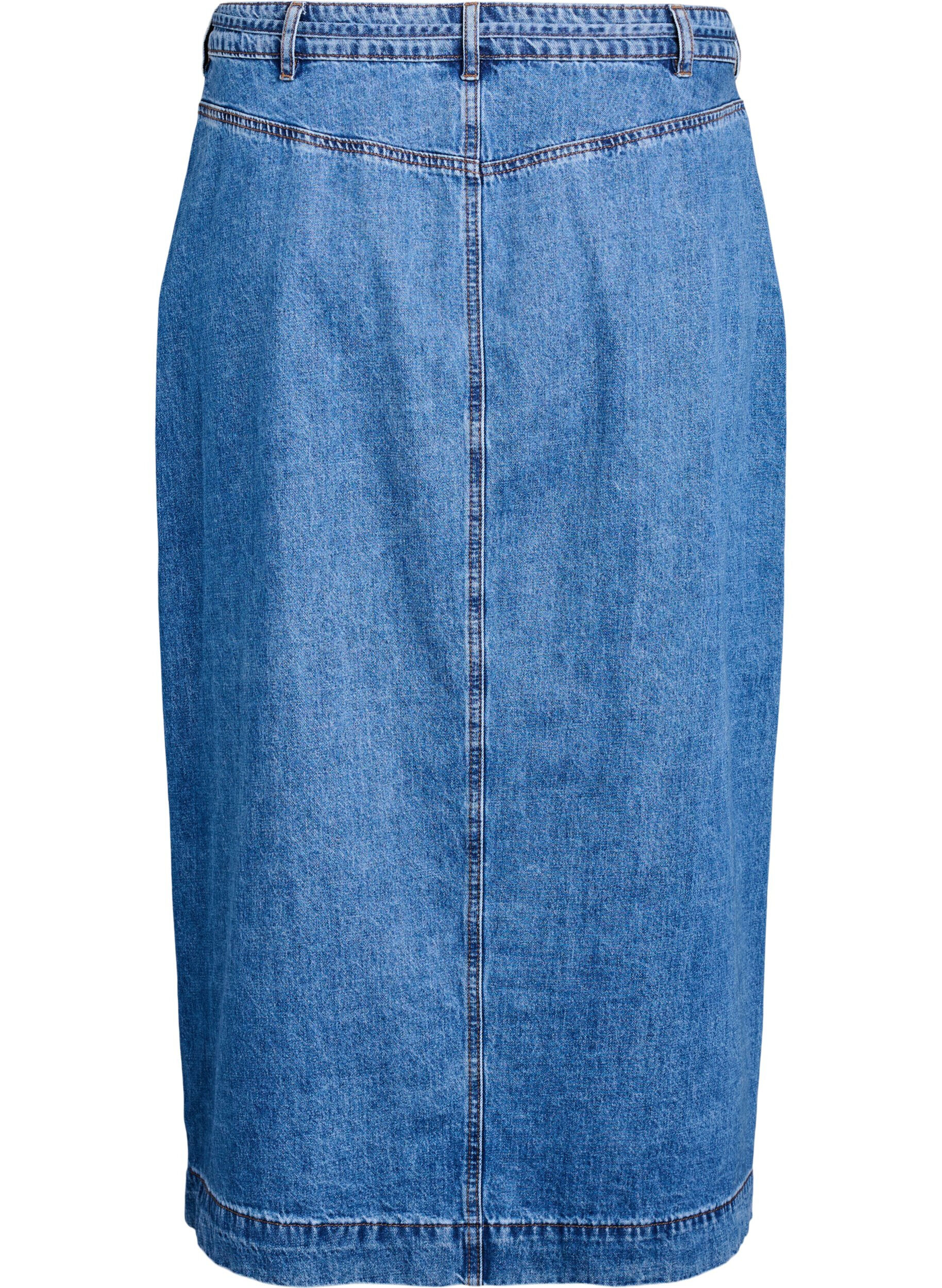 Zizzi Jupe maxi en denim avec ceinture &agrave; nouer, Blue Denim, Packshot image number 1