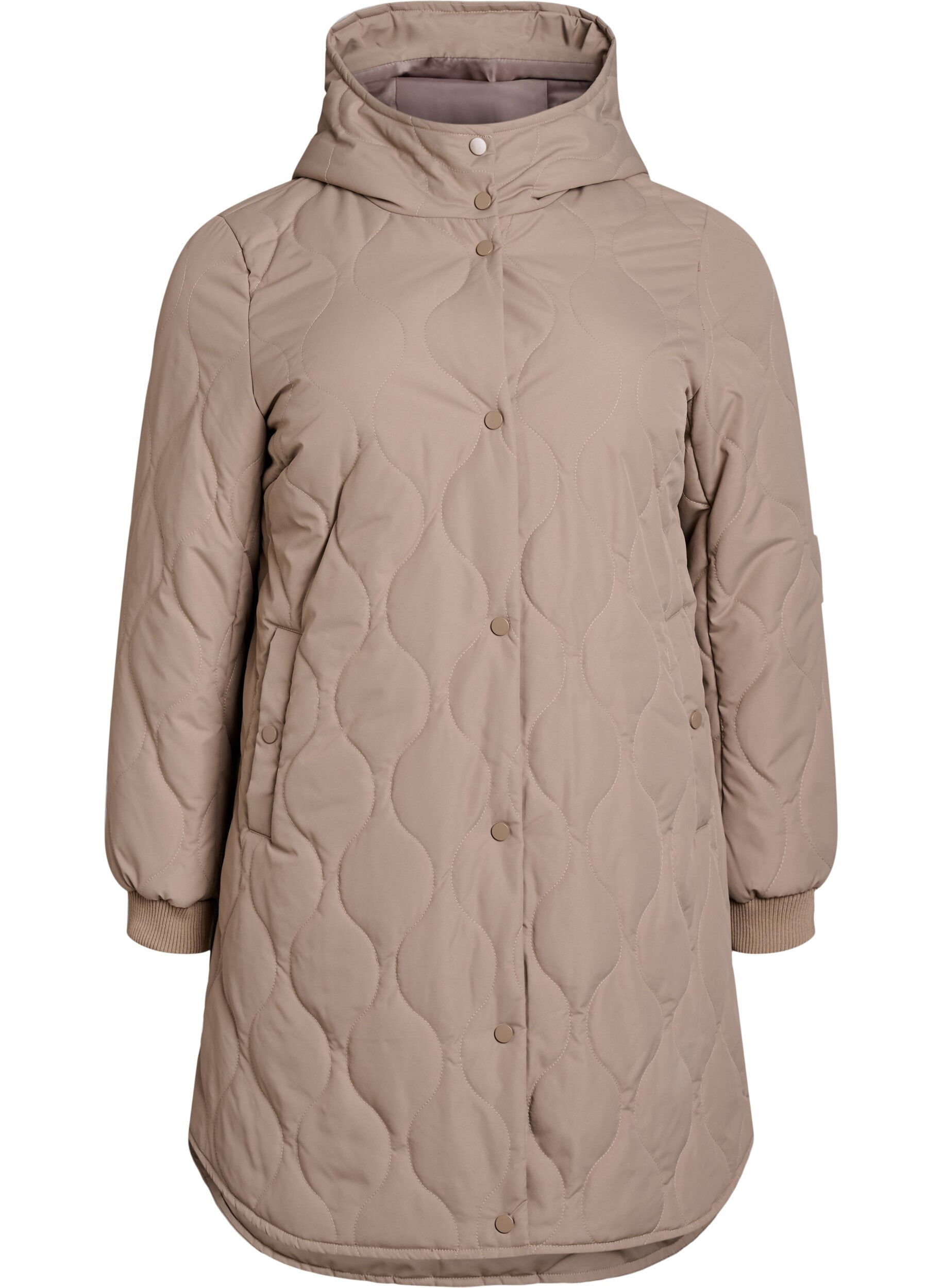 Veste matelass&eacute;e mi-longue avec capuche