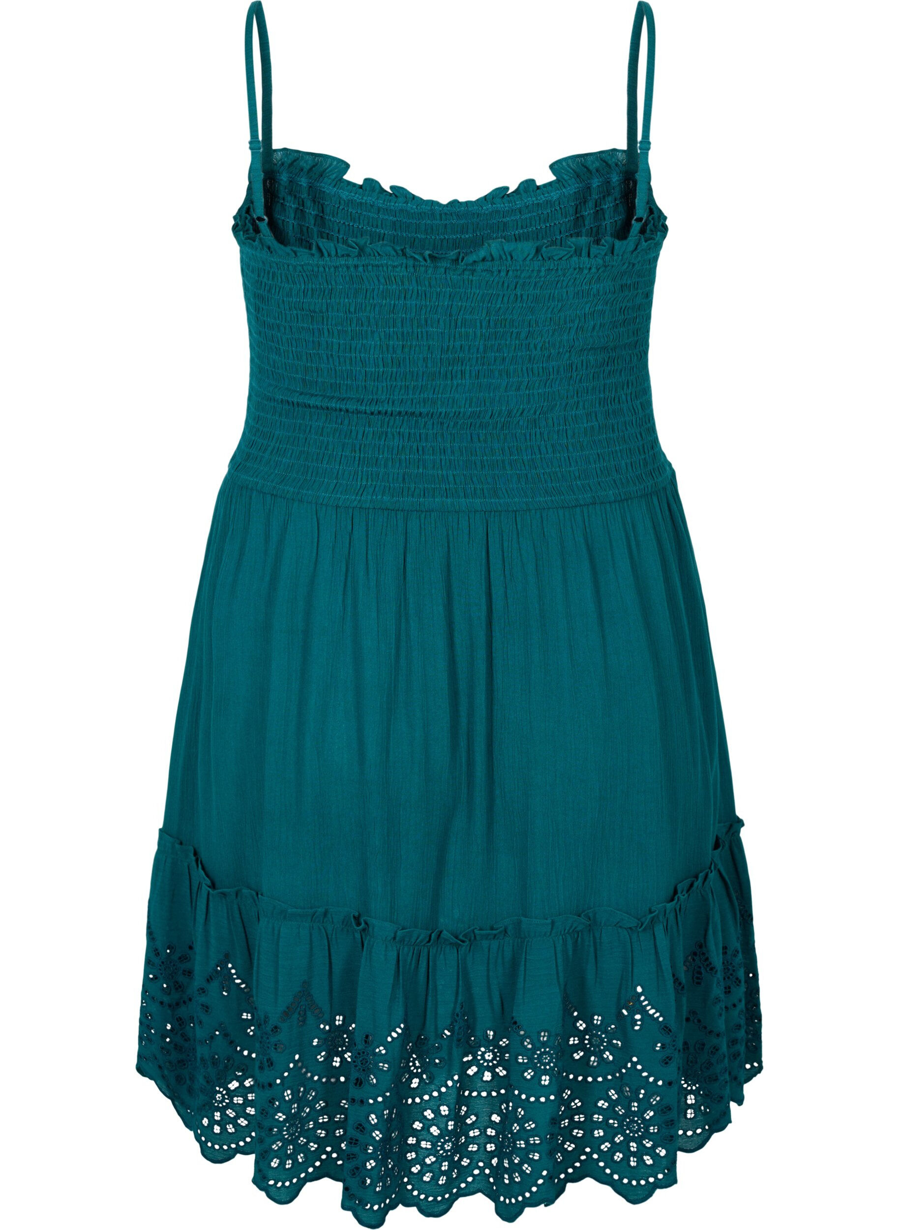 Zizzi Robe de plage &agrave; smocks en viscose avec broderie anglaise, Deep Teal, Packshot image number 1