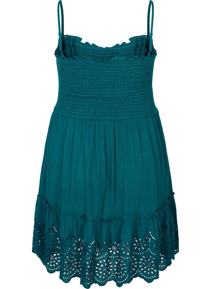 Robe de plage à smocks en viscose avec broderie anglaise, Deep Teal, Packshot image number 1