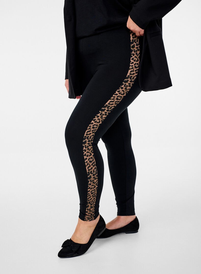 Legging en viscose à rayures imprimé léopard, Black W. Leo, Model image number 0
