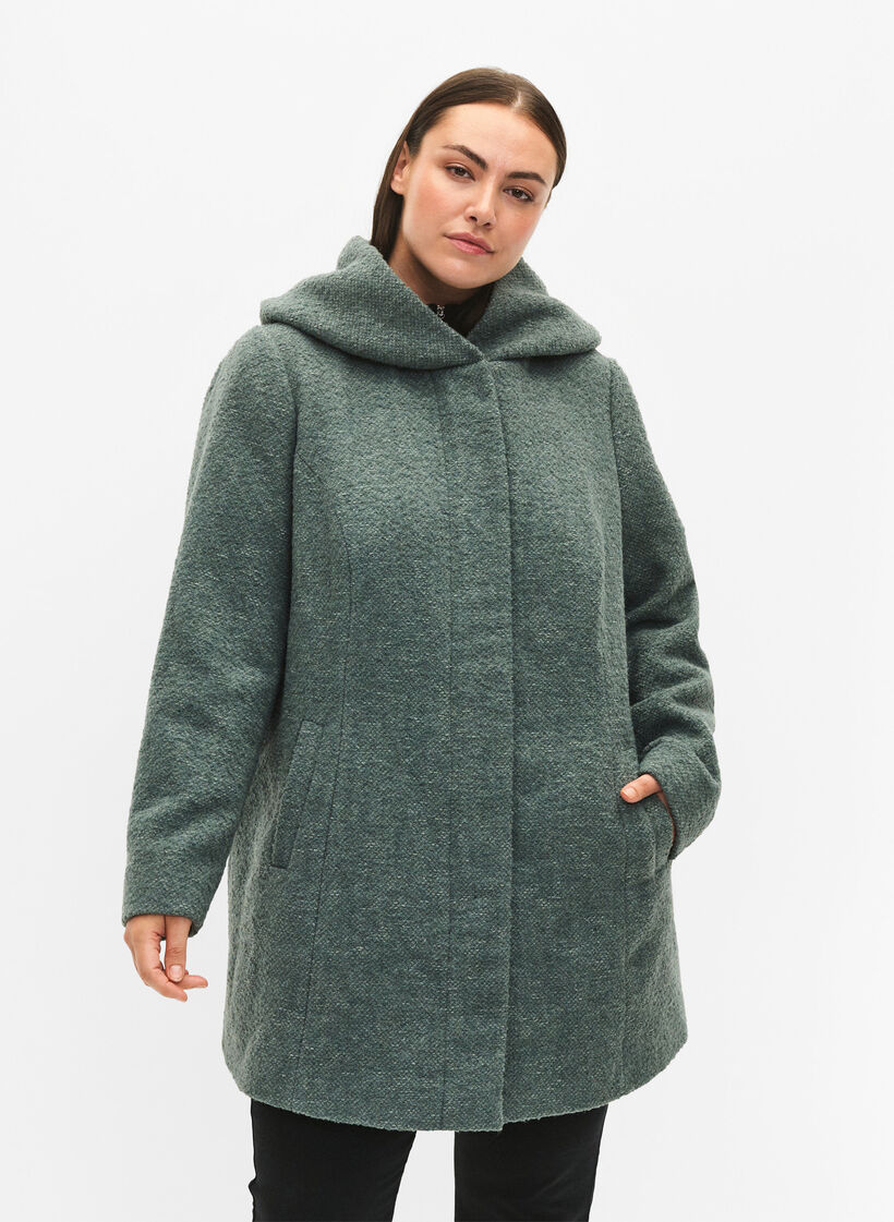 Manteau bouclé en laine, Balsam Green Mel., Model image number 0