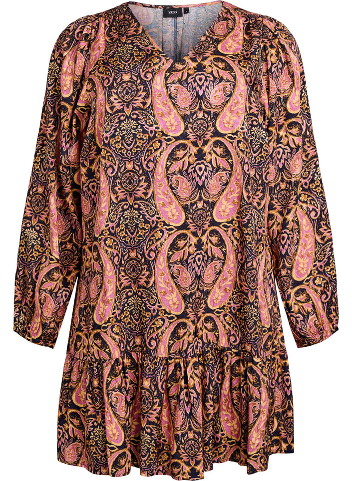 Robe courte coupe évasée avec imprimé paisley, Bleu, Packshot image number 0