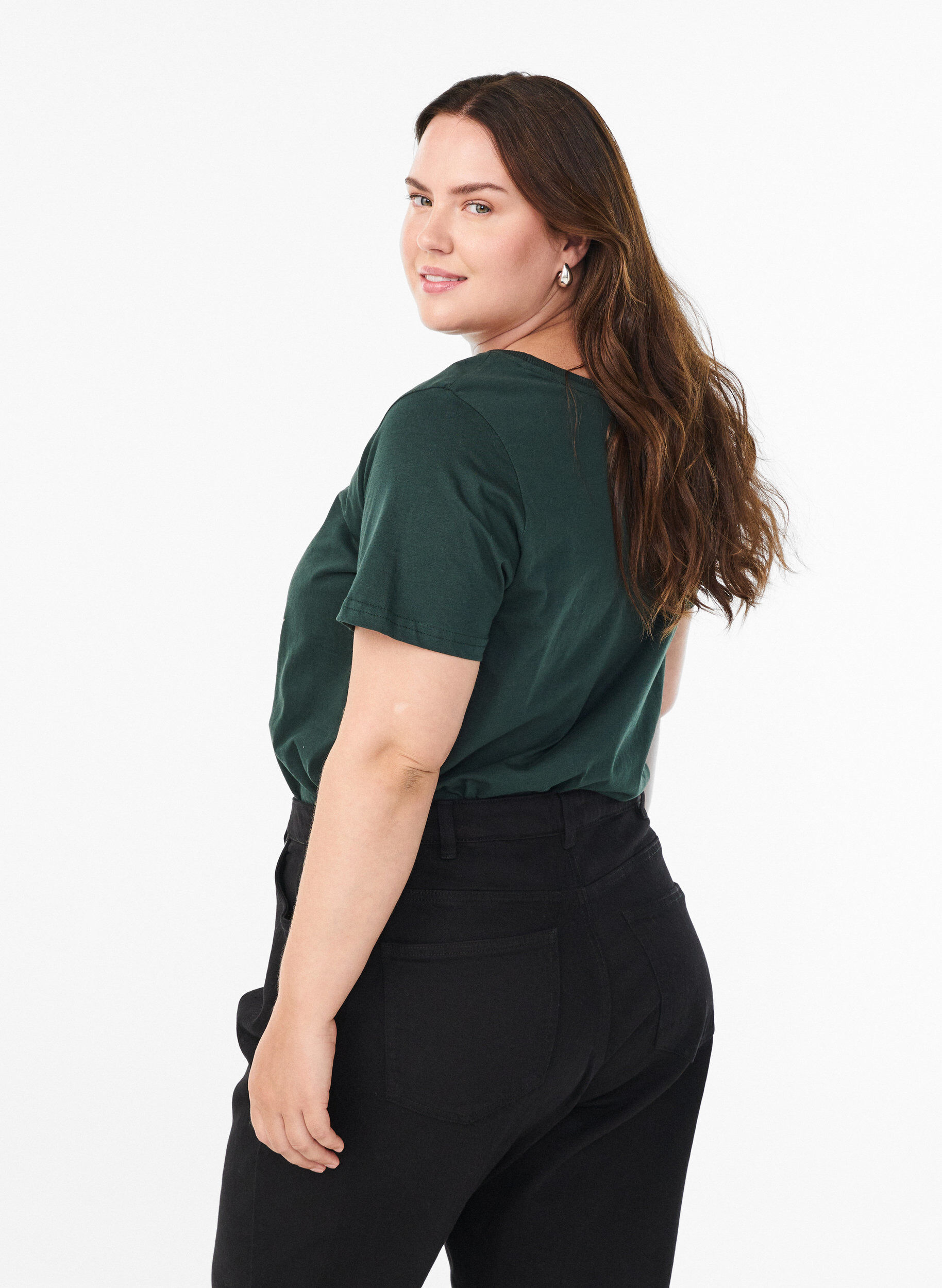 Zizzi T-shirt de No&euml;l en coton bio, Vert fonc&eacute;, Model image number 2