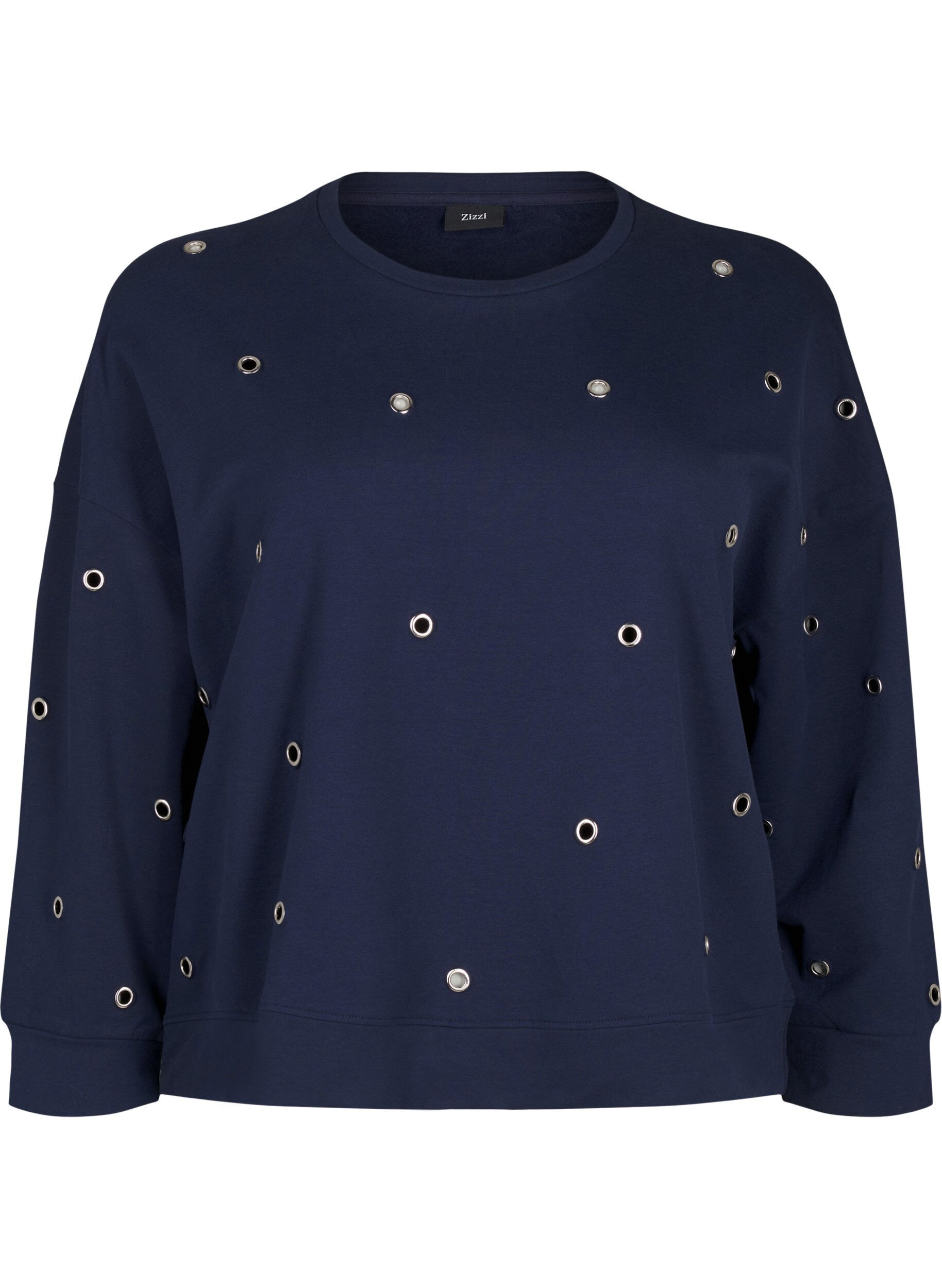 Zizzi Sweat-shirt avec &oelig;illets, Bleu, Packshot image number 0