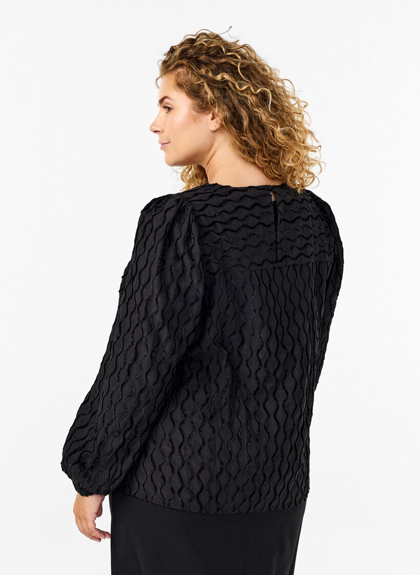 Chemisier à manches longues à motifs avec un col en V, Black, Model image number 1