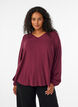 Blouse en viscose avec col en V et ourlet arrondi, Bordeaux, Model image number 0
