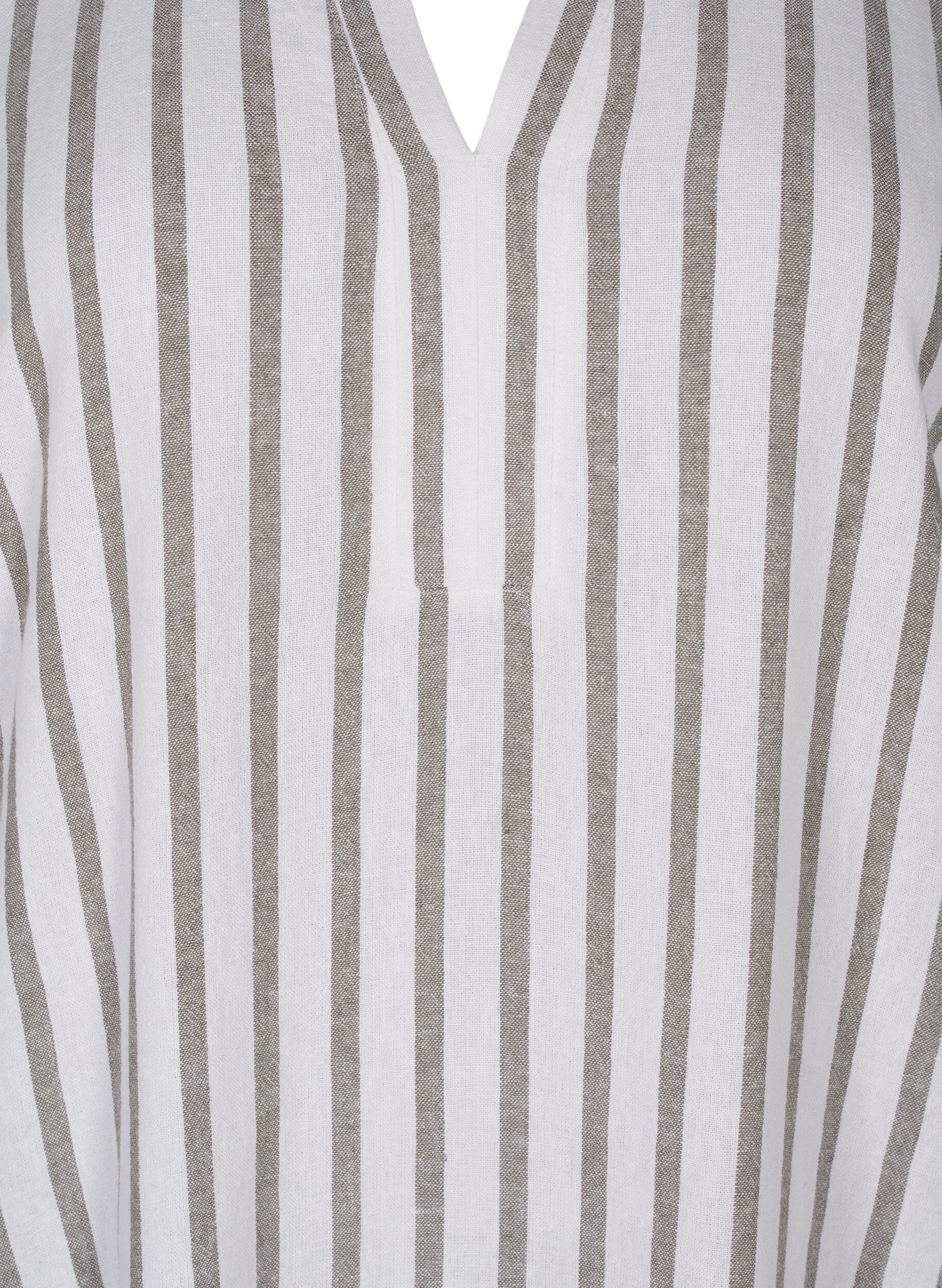 Zizzi Robe tunique ray&eacute;e en m&eacute;lange de lin et de viscose, White Stripe, Packshot image number 2
