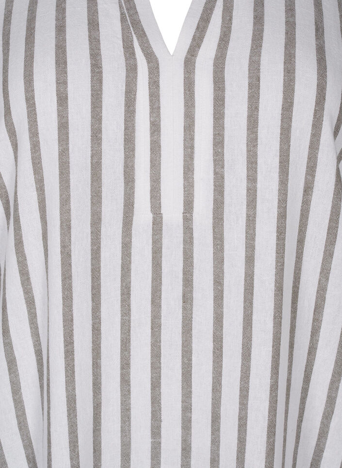 Robe tunique rayée en mélange de lin et de viscose, White Stripe, Packshot image number 2