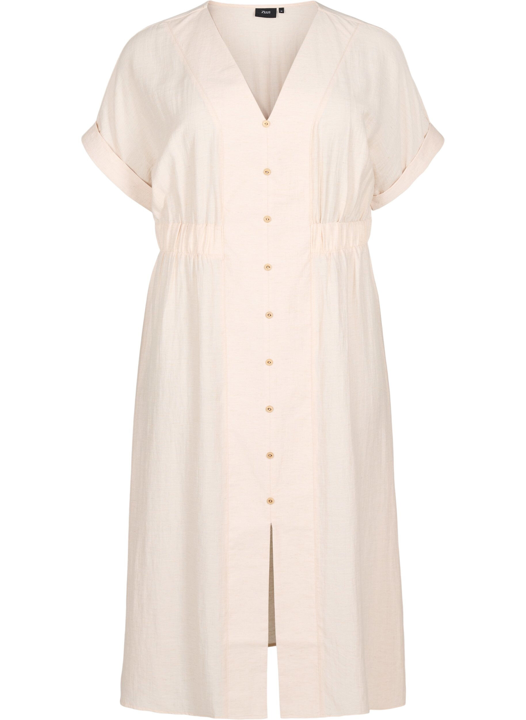 Zizzi Robe midi en lin et viscose fendue sur le devant, Beige, Packshot image number 0