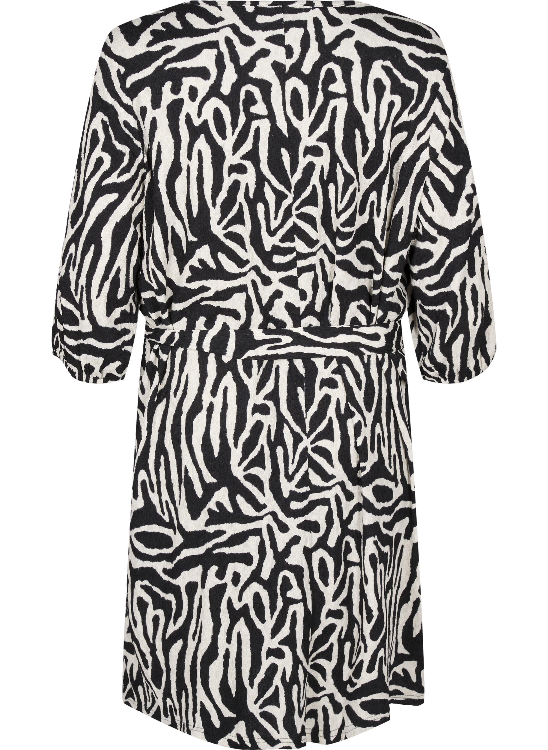 Zizzi Robe courte avec manches 3/4 et motif, Noir, Packshot image number 1