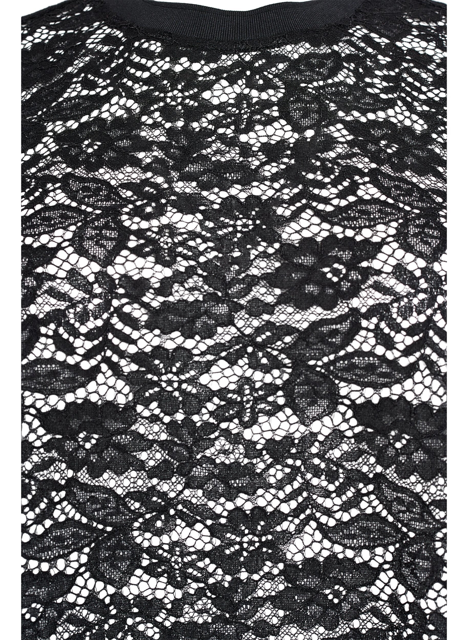 Zizzi Blouse en dentelle &agrave; manches courtes et col rond, Noir, Packshot image number 2