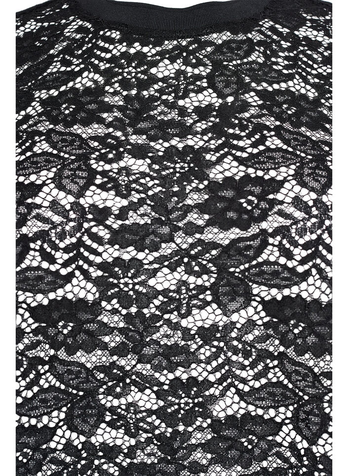 Blouse en dentelle à manches courtes et col rond, Noir, Packshot