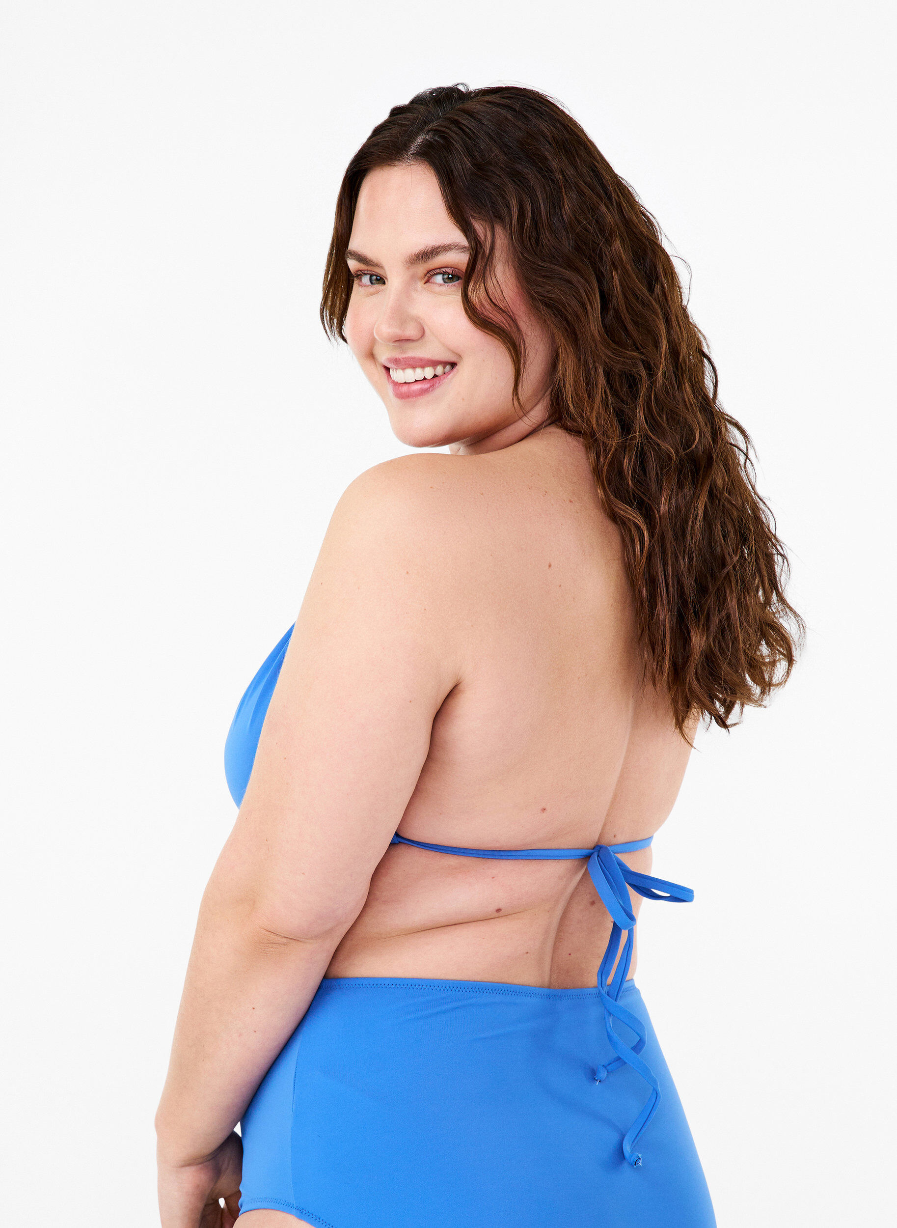 Zizzi Haut de bikini forme triangle de couleur unie, Bleu, Model image number 1