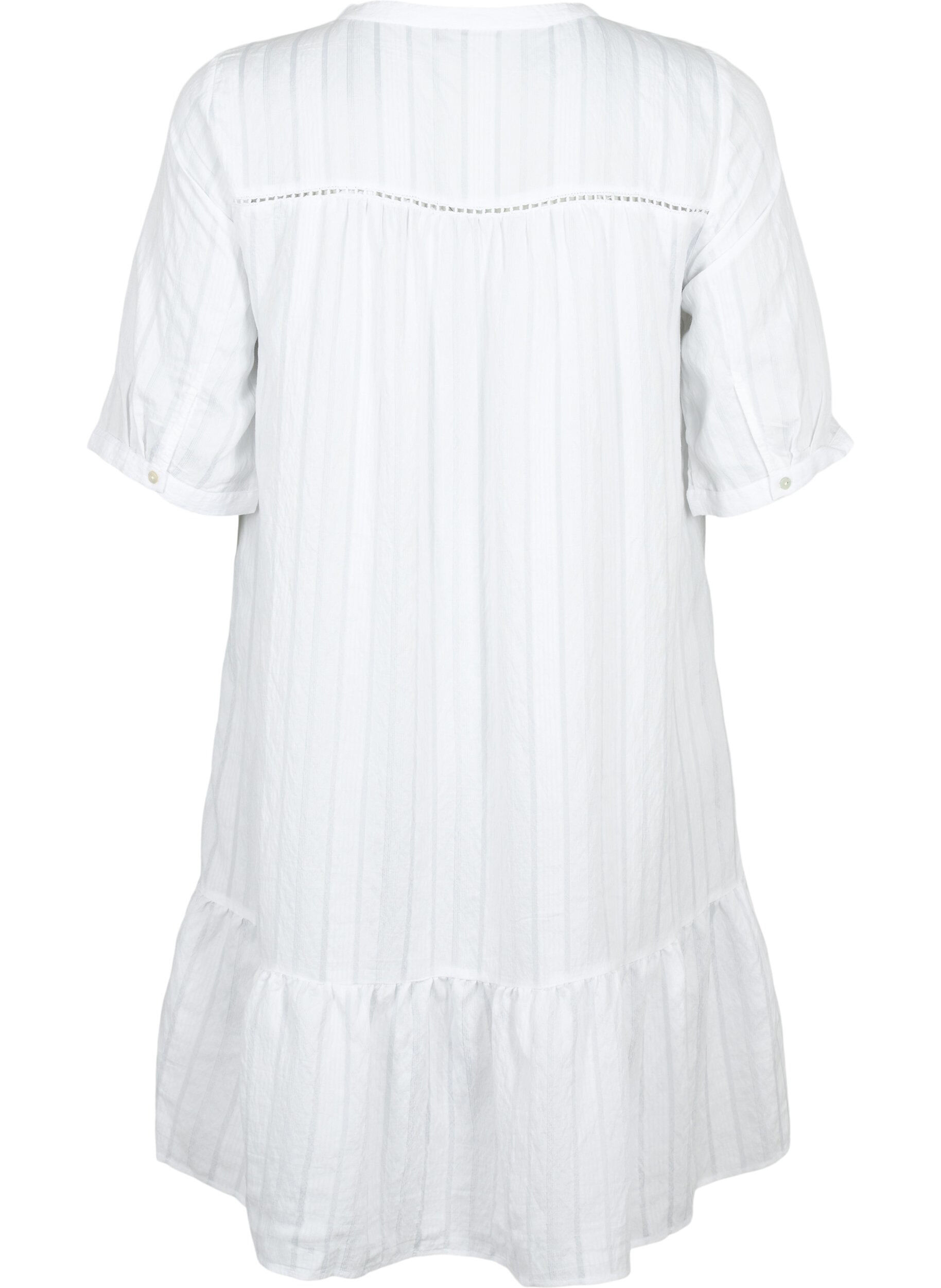 Zizzi Robe en viscose ray&eacute;e avec ruban en dentelle, Bright White, Packshot image number 1