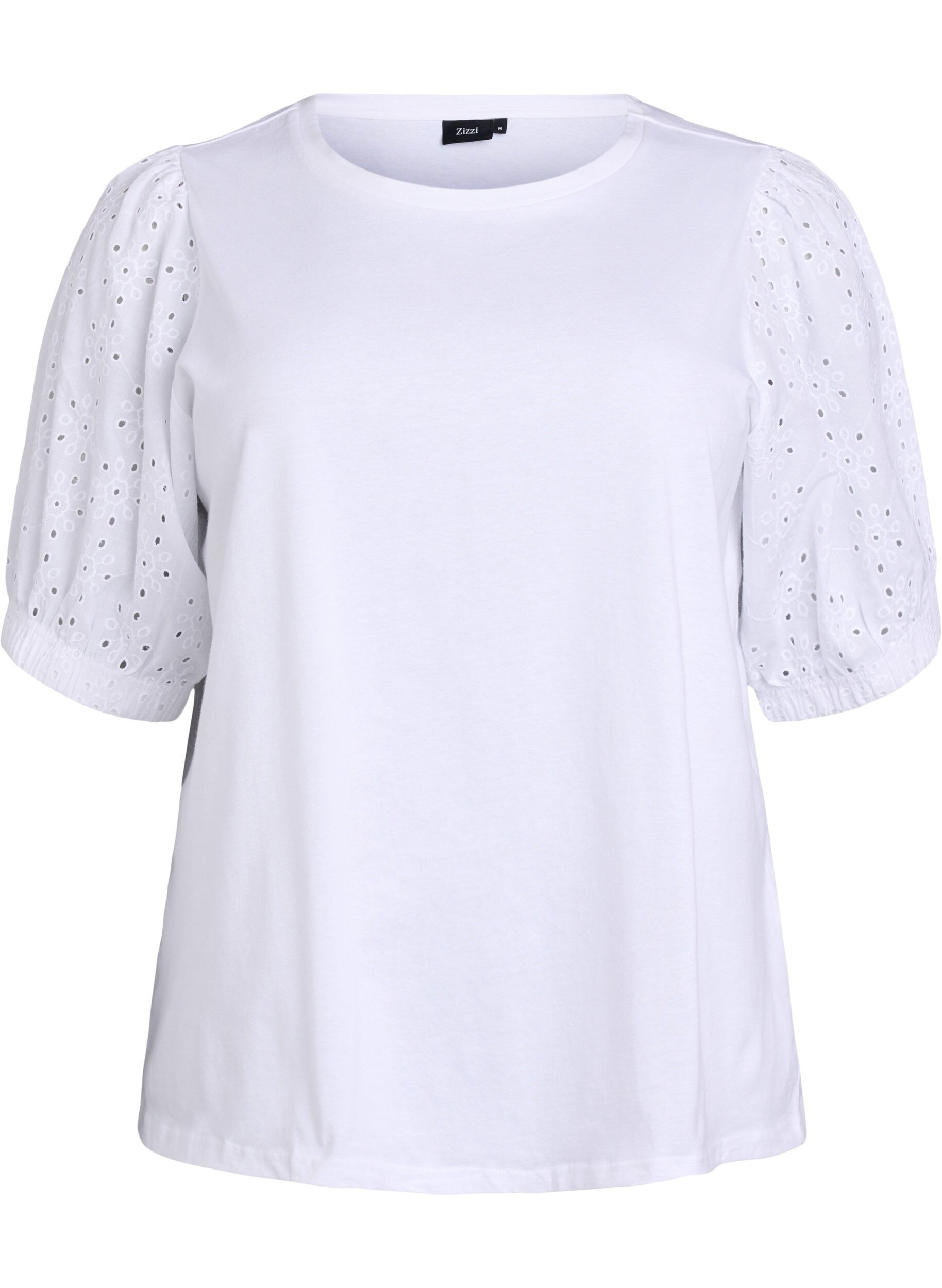 T-shirt avec des manches en broderie anglaise