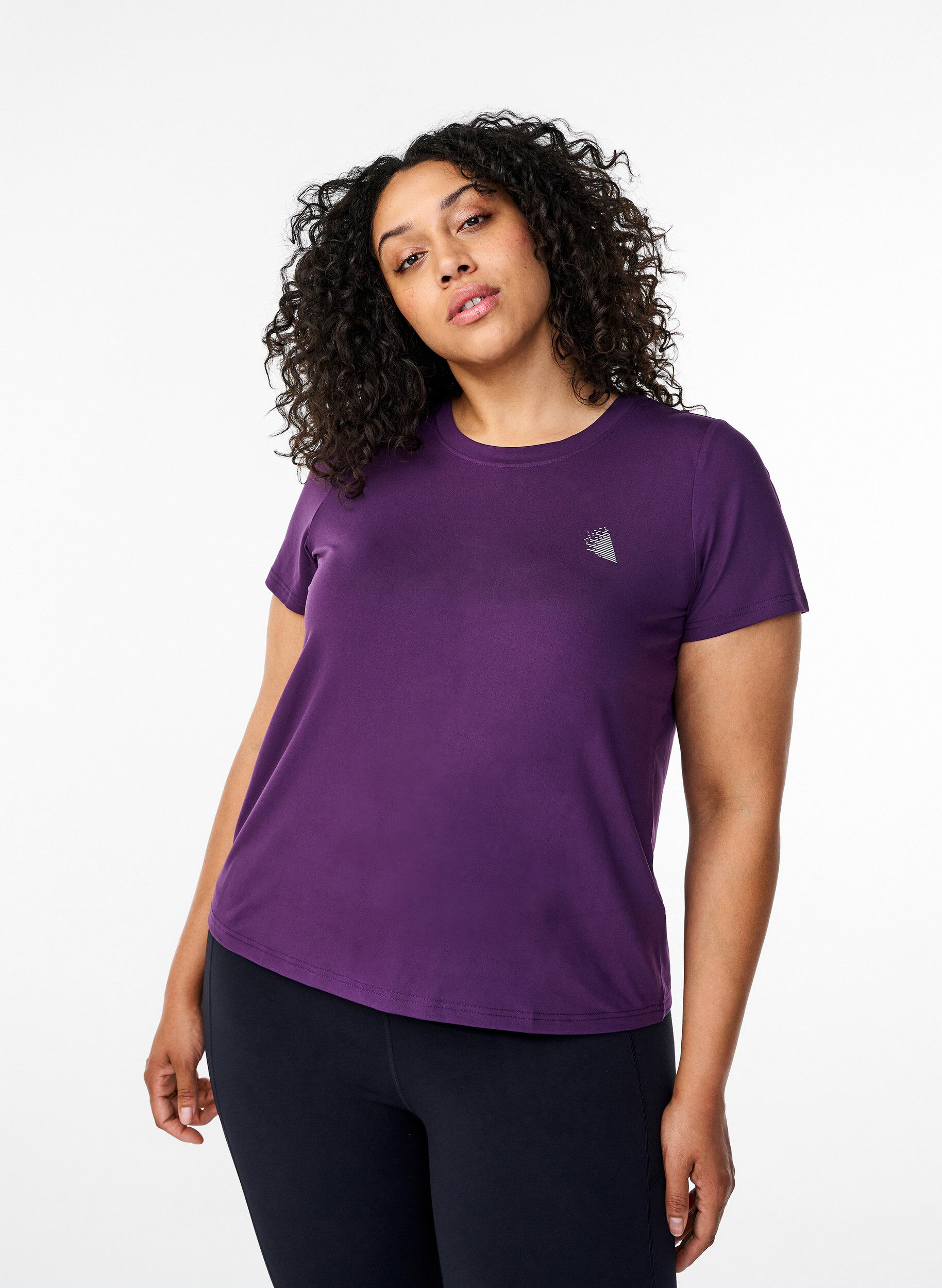 Zizzi T-shirt d'entra&icirc;nement avec coupe &eacute;troite et col rond, Purple Pennant, Model image number 0