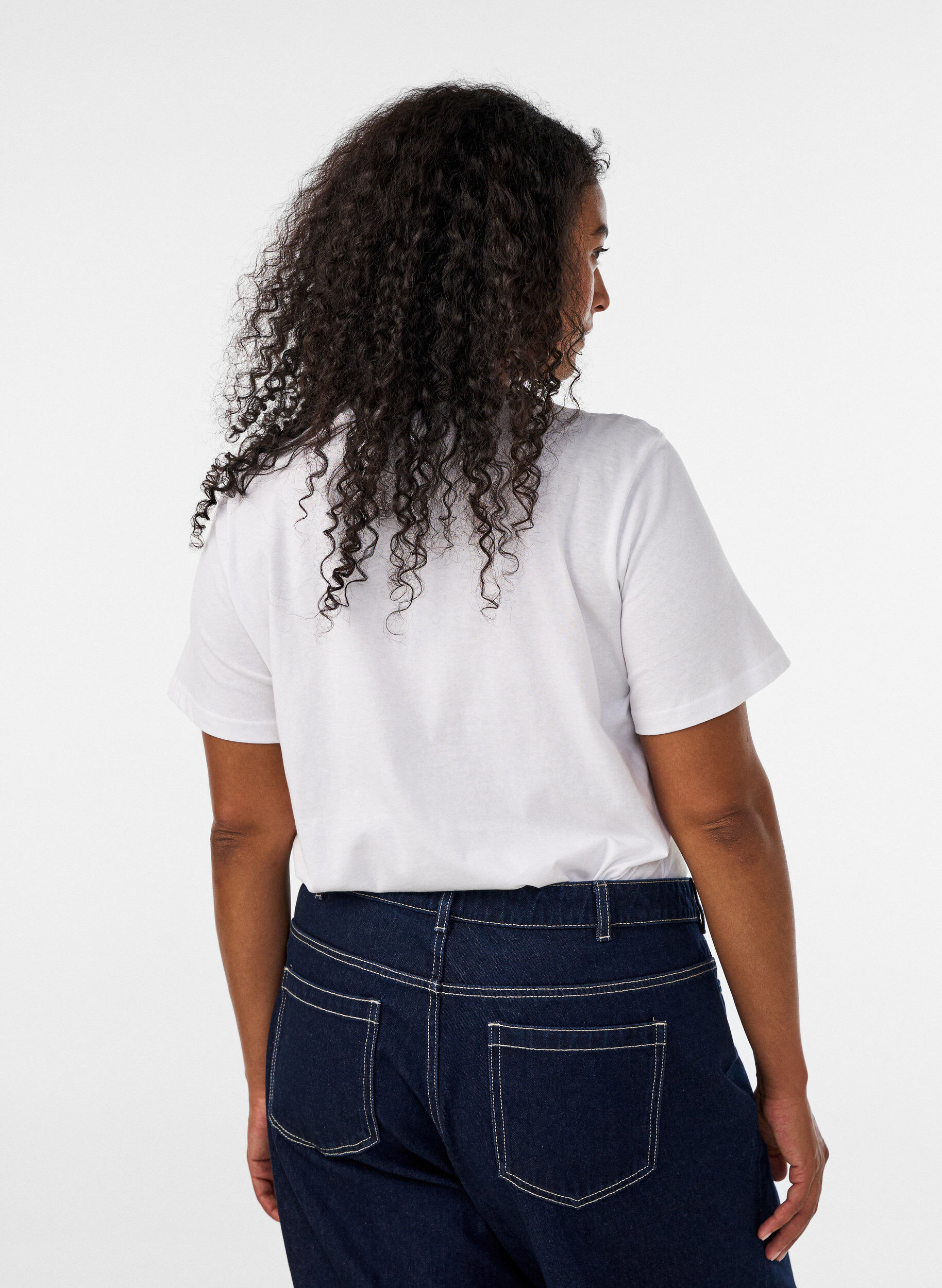 ZizziT-shirt en coton avec badge texte, Blanc, Model image number 2