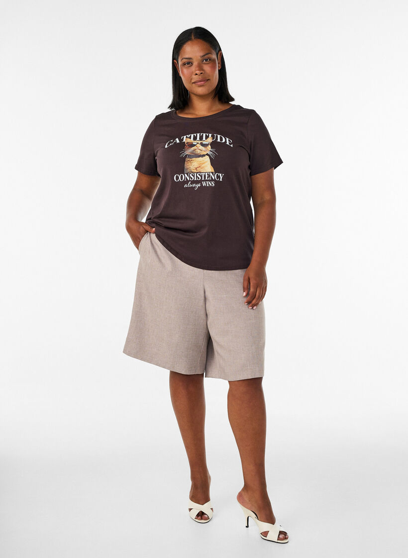 T-shirt en coton avec imprim&eacute; devant, Marron, Model image number 1