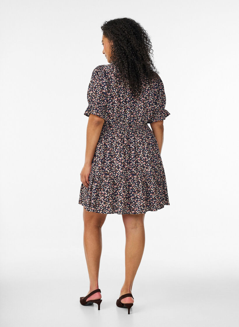 Robe courte en viscose avec volants, Bleu, Model image number 2