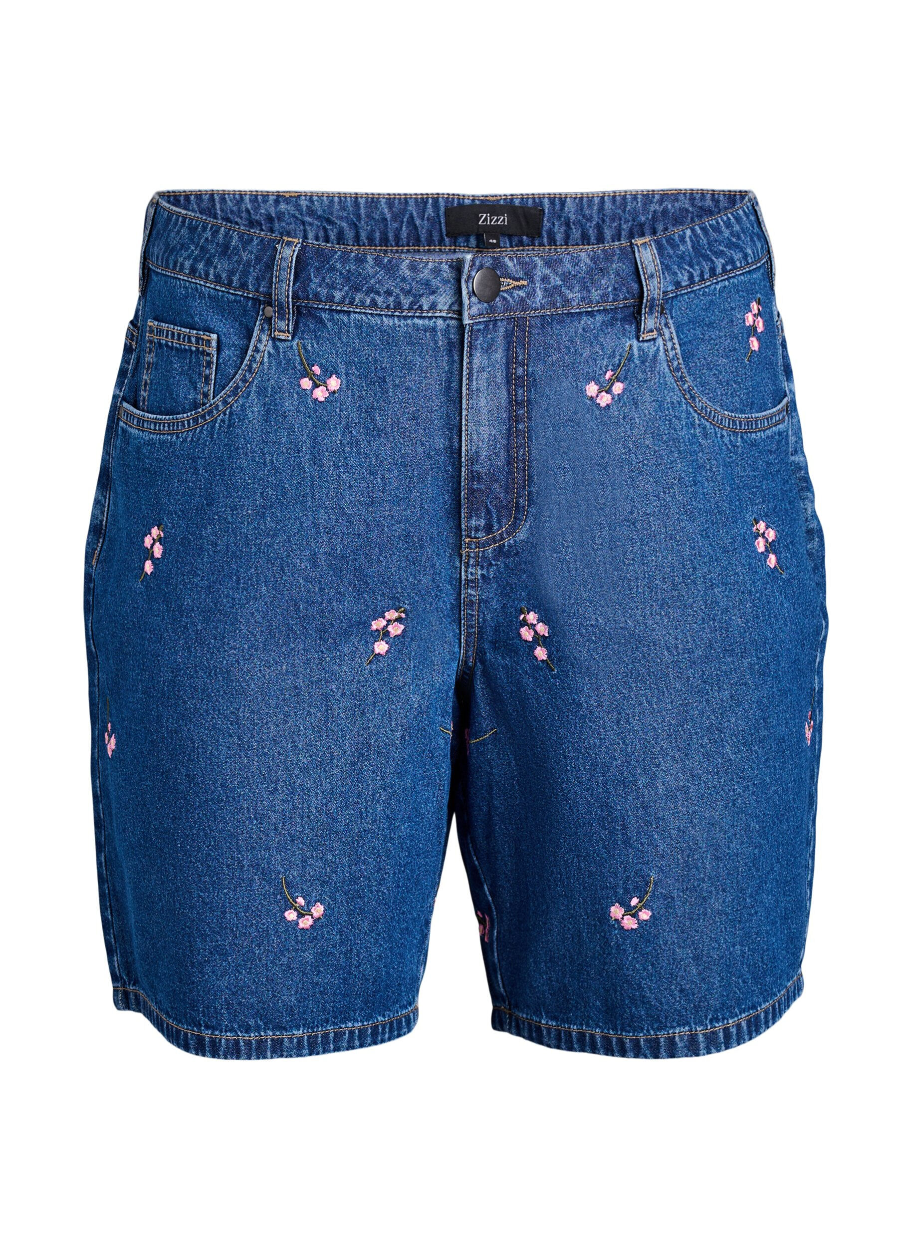 Shorts en jean avec des fleurs brod&eacute;es