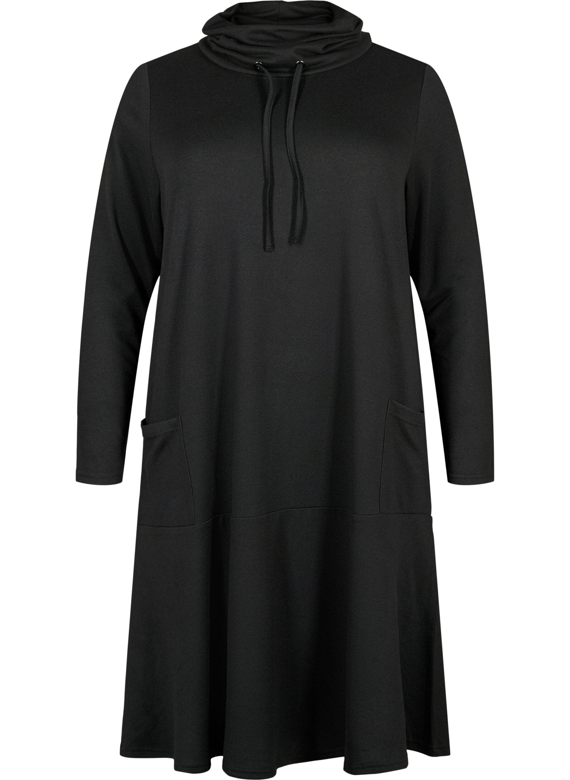 Zizzi Robe en jersey avec col montant et poches, Noir, Packshot image number 0
