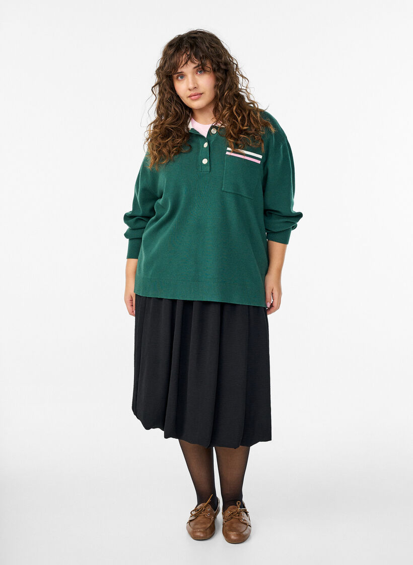 Jupe ballon mi-longue avec une ceinture élastique, Noir, Model image number 0