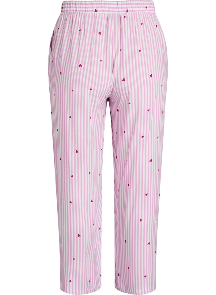 Pantalon de nuit ample à rayures et cœurs, Rose, Packshot image number 1
