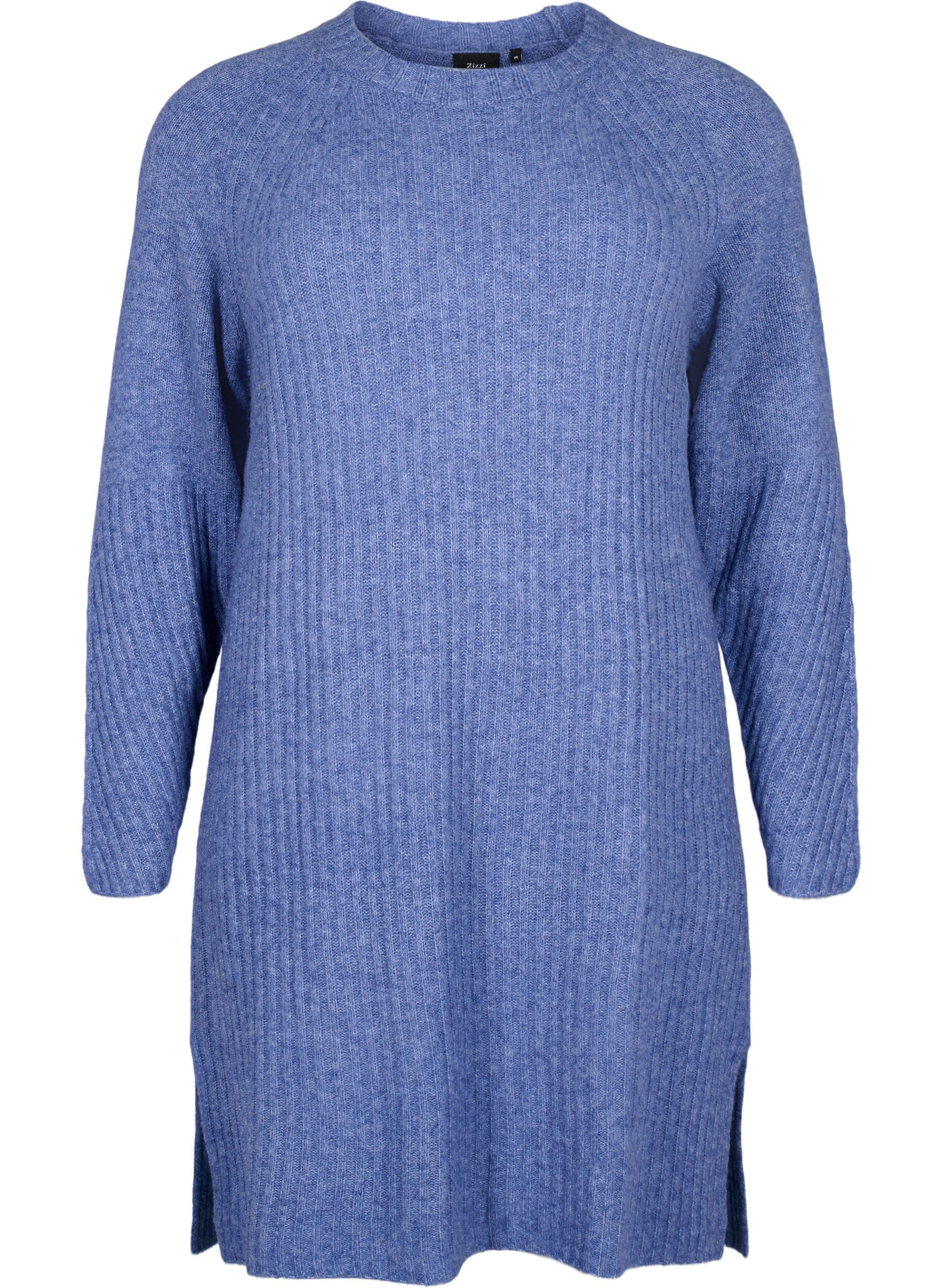 Zizzi Robe en tricot c&ocirc;tel&eacute; avec fente, Gray Blue Mel., Packshot image number 0