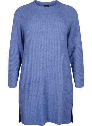 Robe en tricot côtelé avec fente, Gray Blue Mel., Packshot image number 0