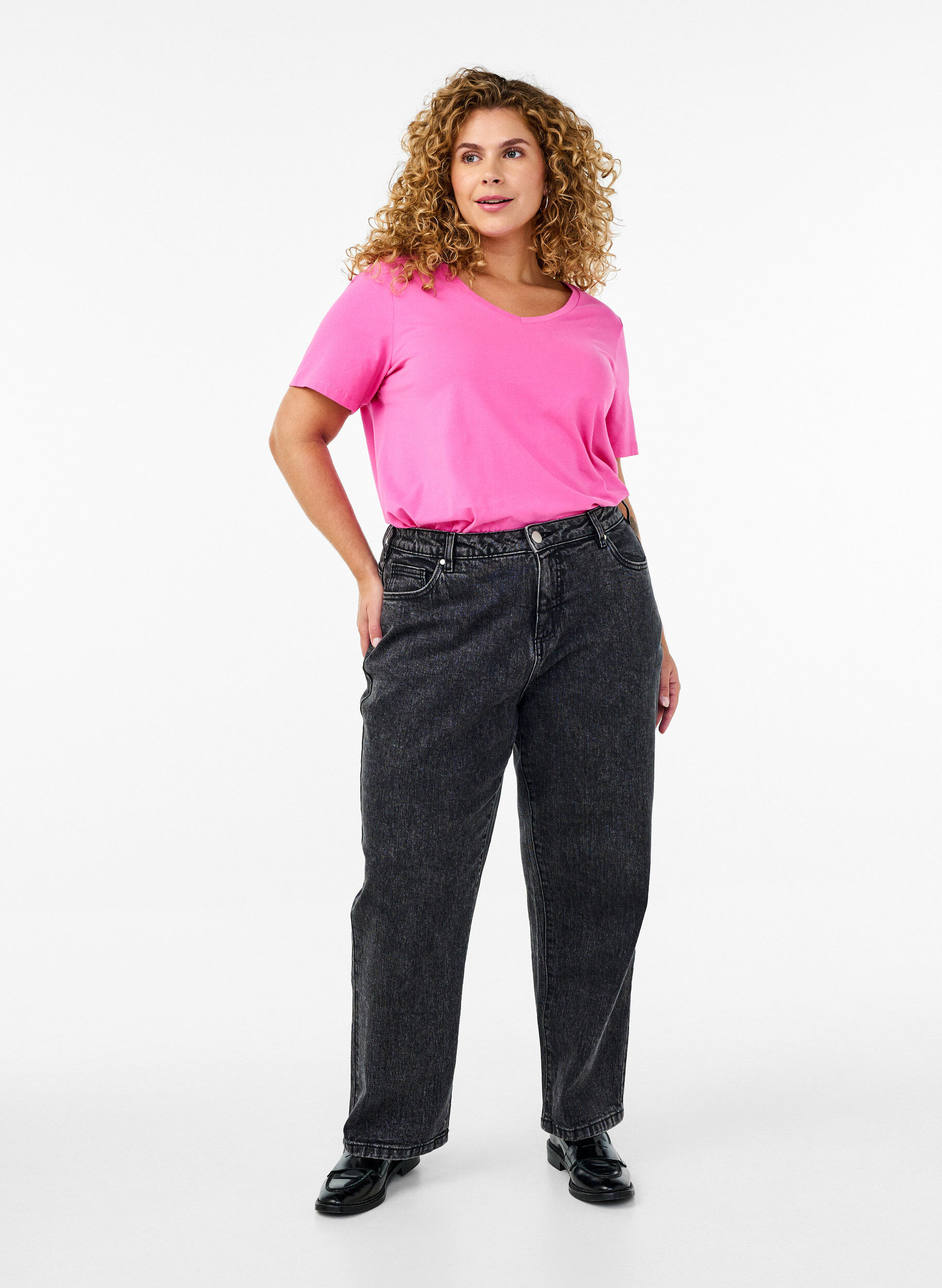 ZizziT-shirt basique en coton de couleur unie, Rose, Model image number 1