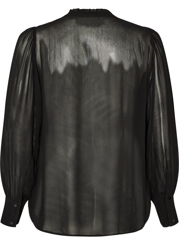 Blouse en viscose &agrave; col &agrave; volants, Noir, Packshot image number 1