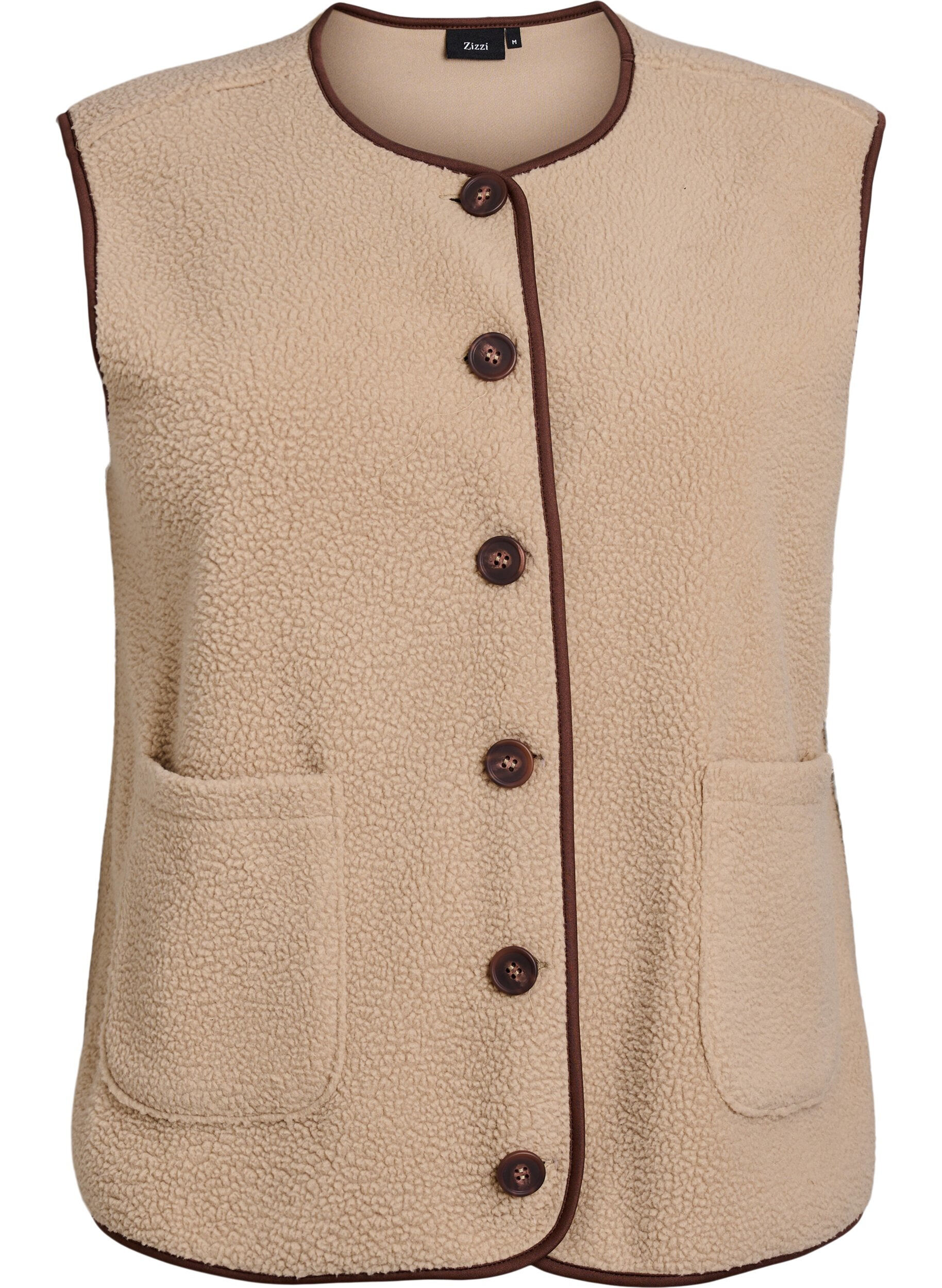 ZizziVeste sans manches en teddy avec finitions contrast&eacute;es, Beige, Packshot image number 0