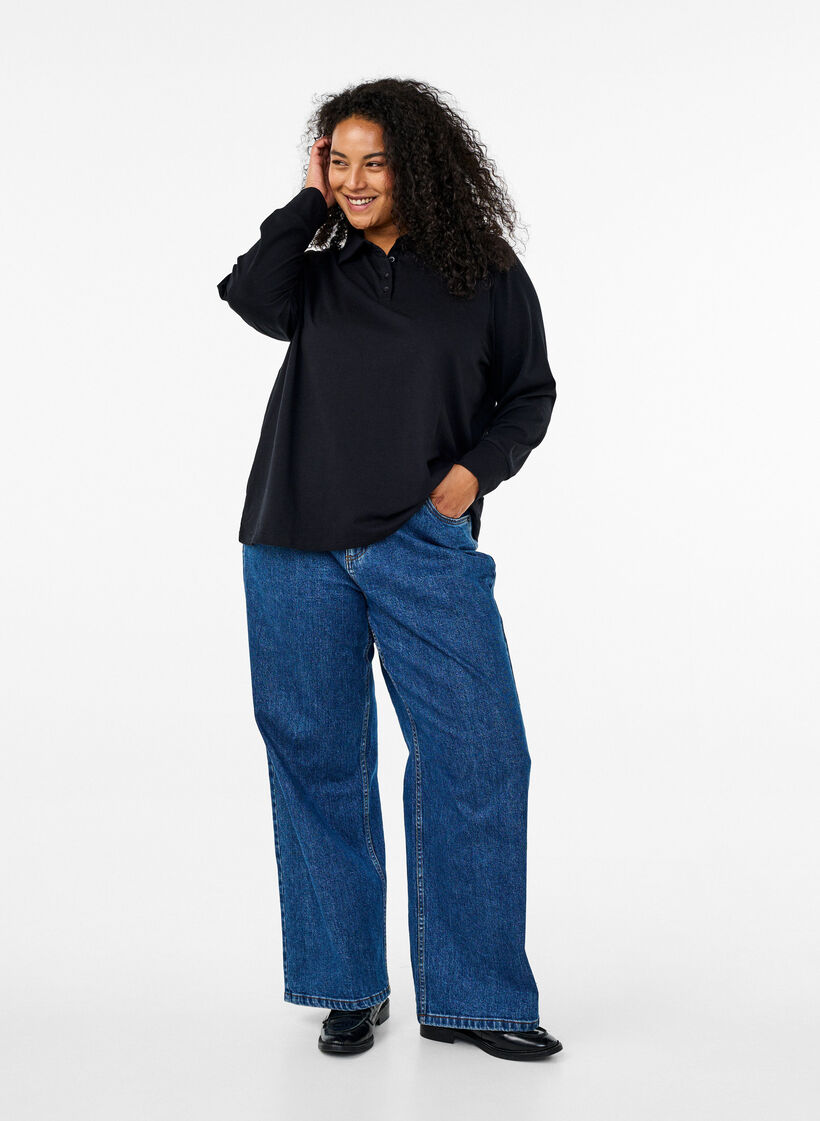 Polo à manches longues, Noir, Model image number 1