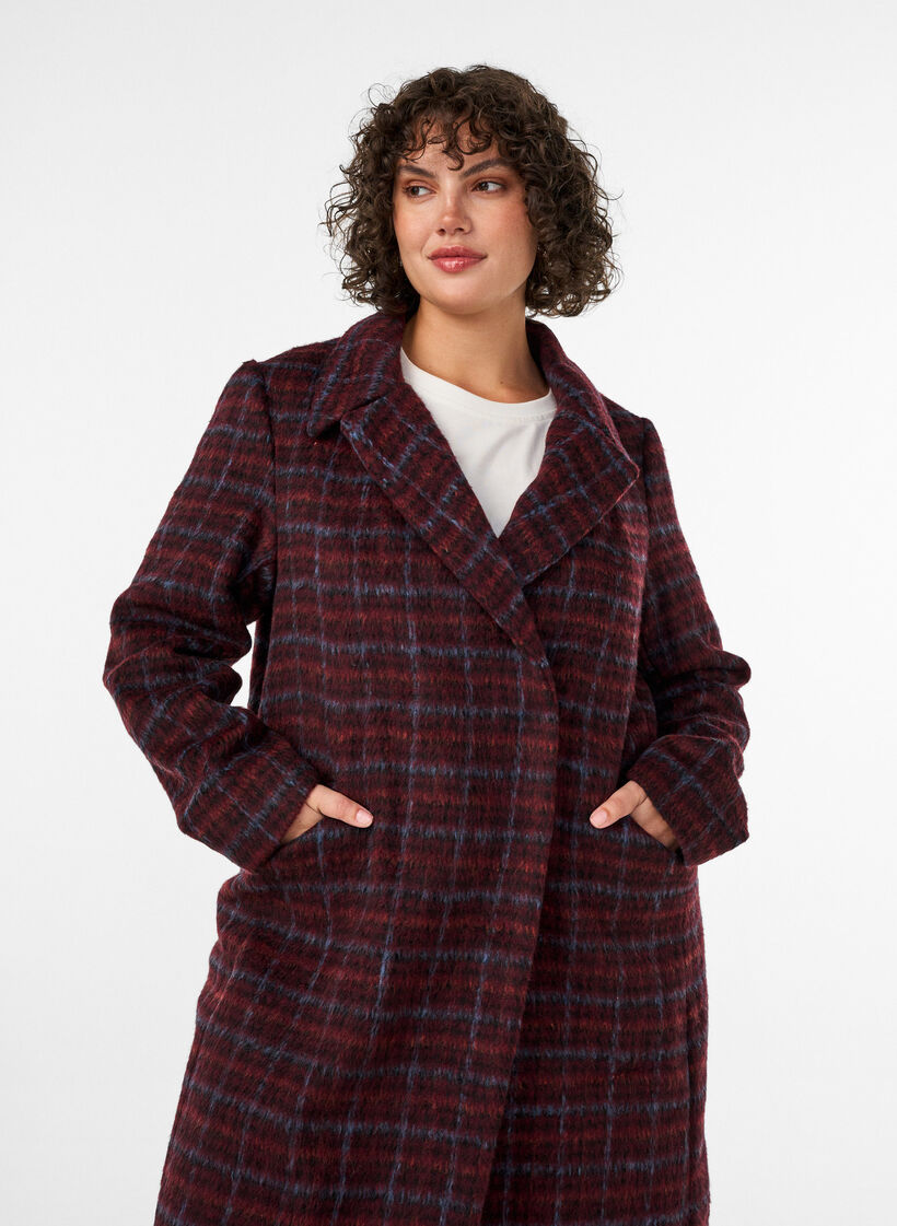 Manteau &agrave; carreaux avec poches, Bordeaux, Model