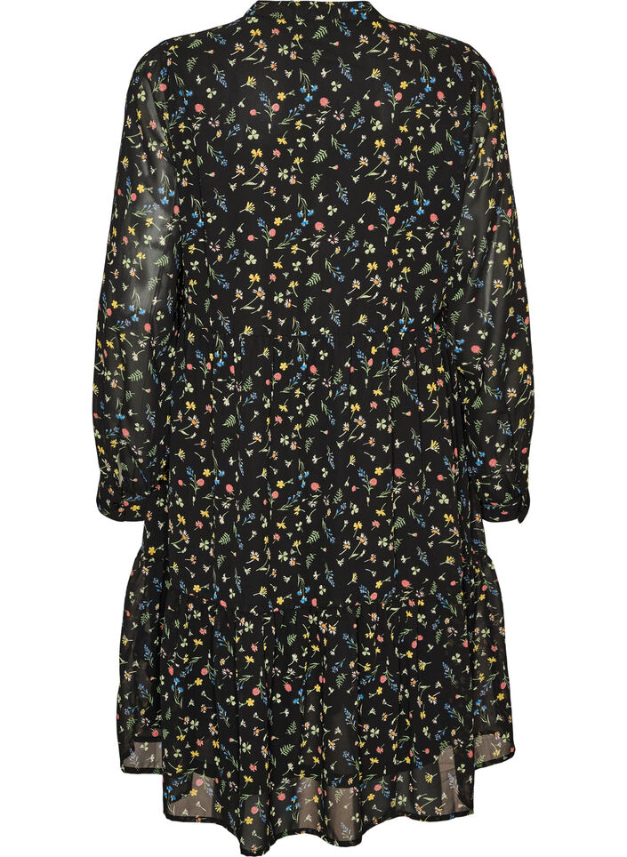 Robe &agrave; imprim&eacute; int&eacute;gral et volant superpos&eacute;, Noir, Packshot image number 1