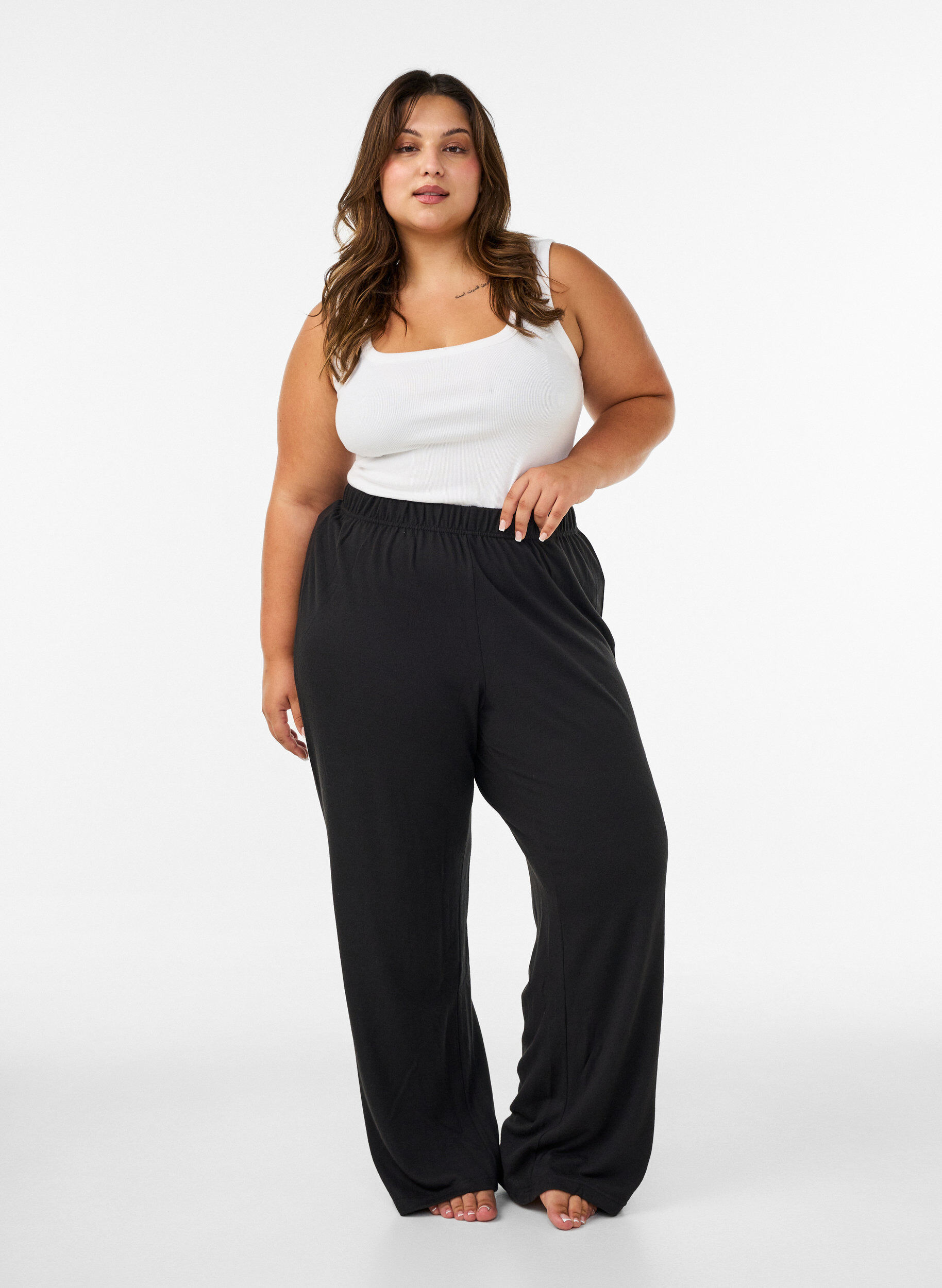 ZizziPantalon ample taille haute en jersey, Noir, Model image number 1