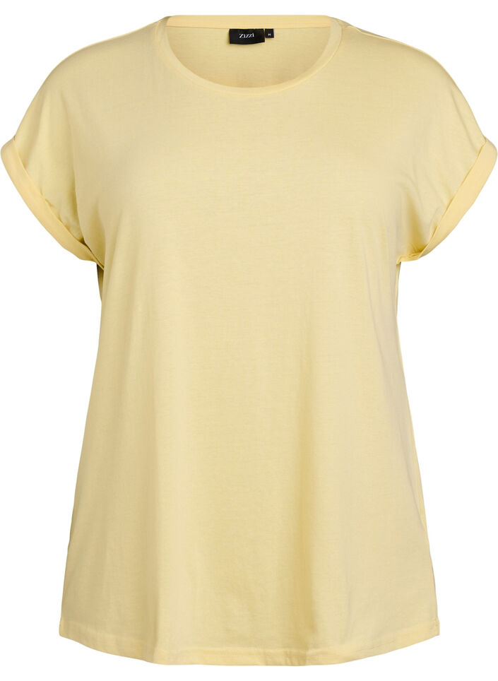 T-shirt &agrave; manches courtes en m&eacute;lange de coton, Jaune clair, Packshot image number 0